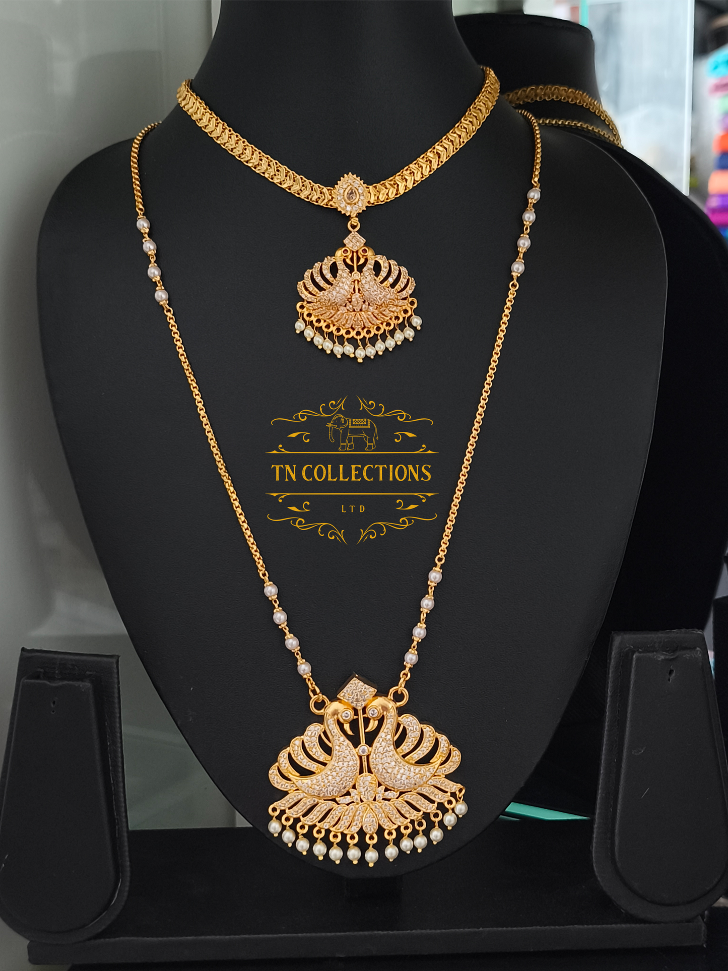 Micro Gold-Plated Traditional Peacock Design Attiyal Pathakkam Set (Full white stones)
