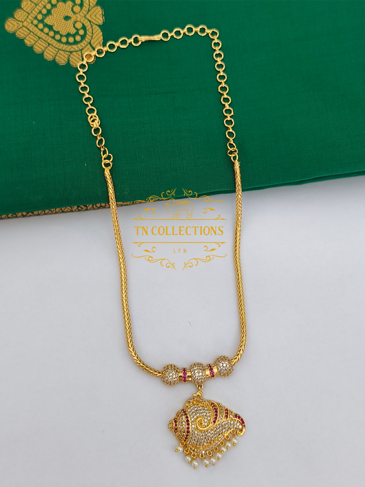 Micro Gold-Plated Traditional Sangu Attiyal (Ruby & white stones)
