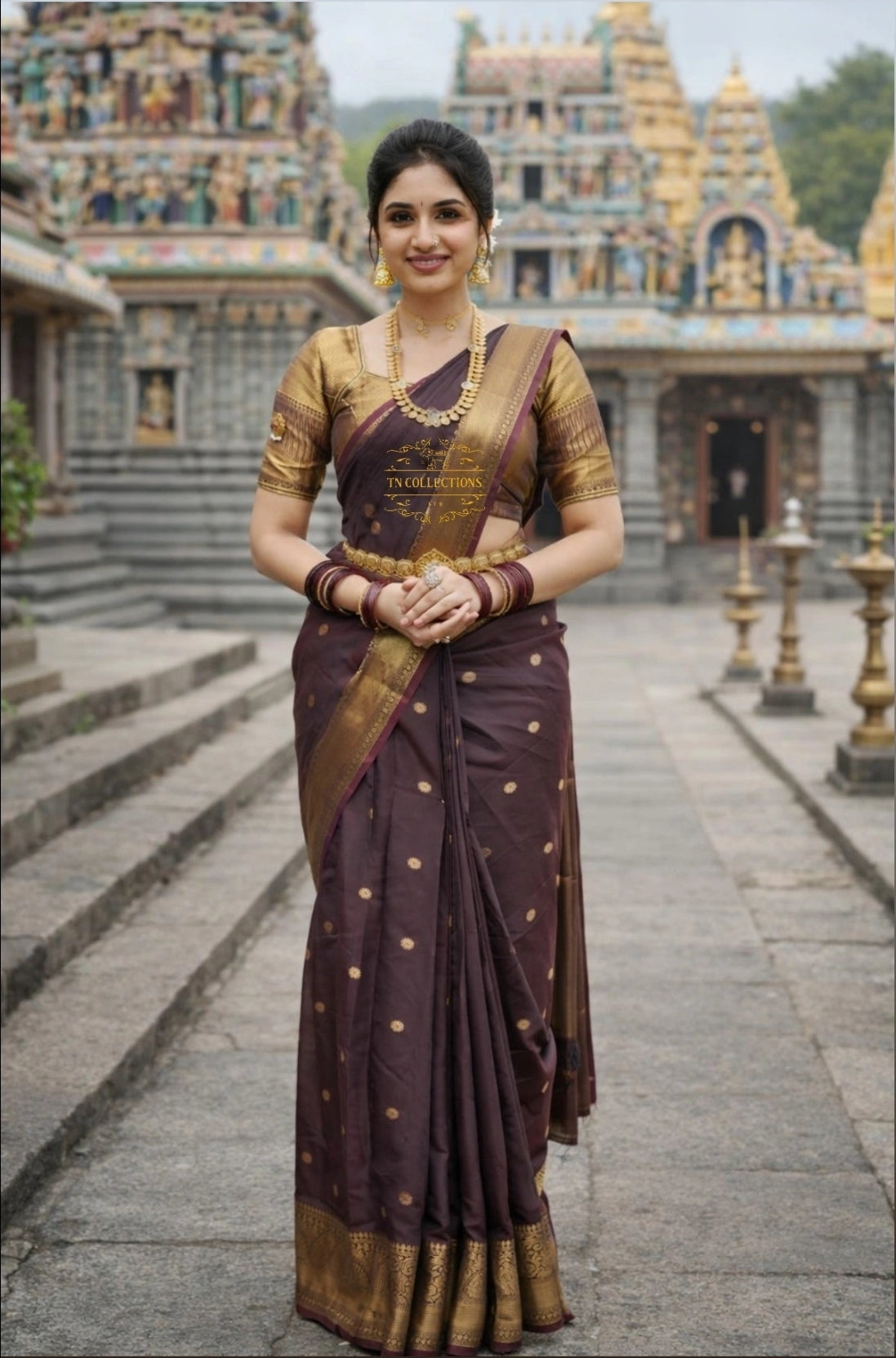 Dark Brown Banarasi Semi kataan Soft Silk