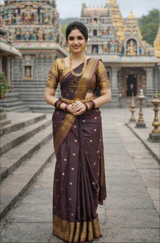 Dark Brown Banarasi Semi kataan Soft Silk