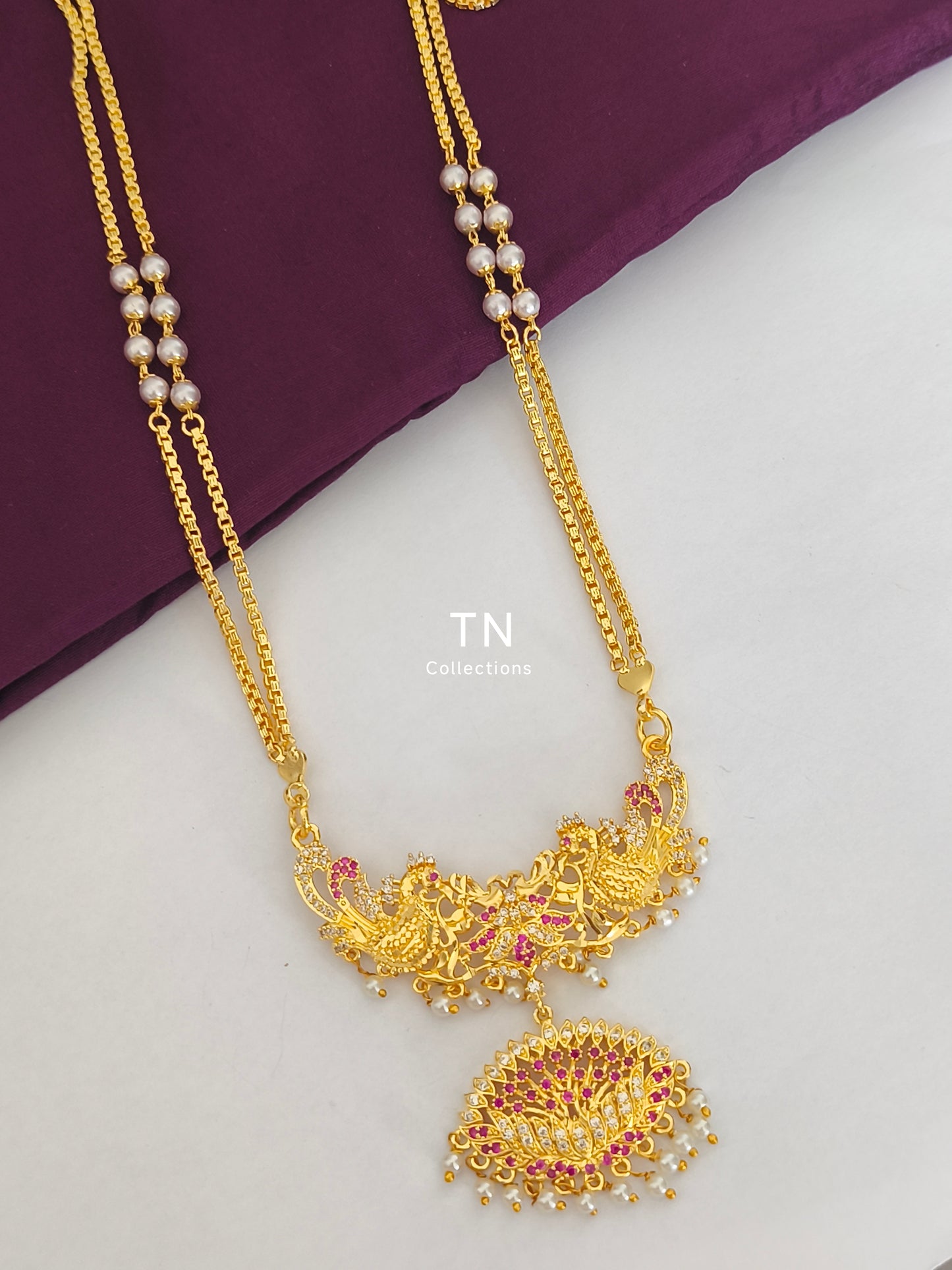 Micro gold plated Traditional Allipoo design pathakkam with pearl chain