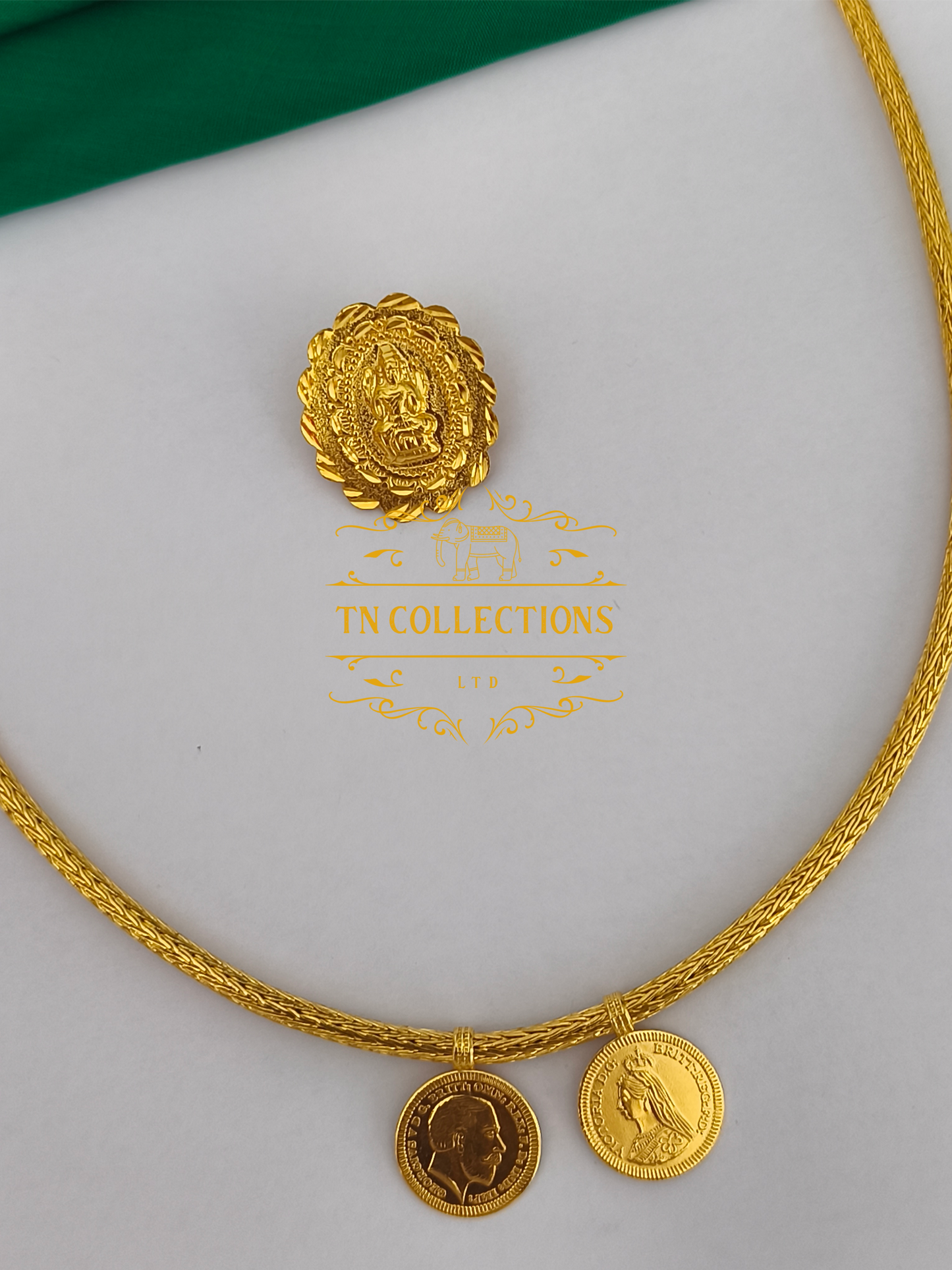 22ct Gold Plated Traditional Hindu Thalikodi with Amman thali & Coins (9-11 Pawn thickness)
