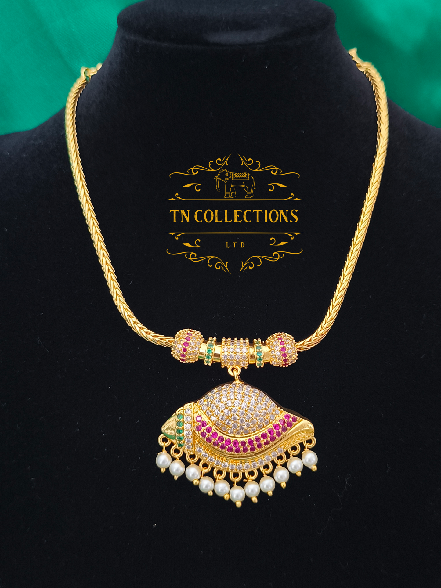 Micro Gold-Plated Traditional Sangu Attiyal (Multicoloured stones)