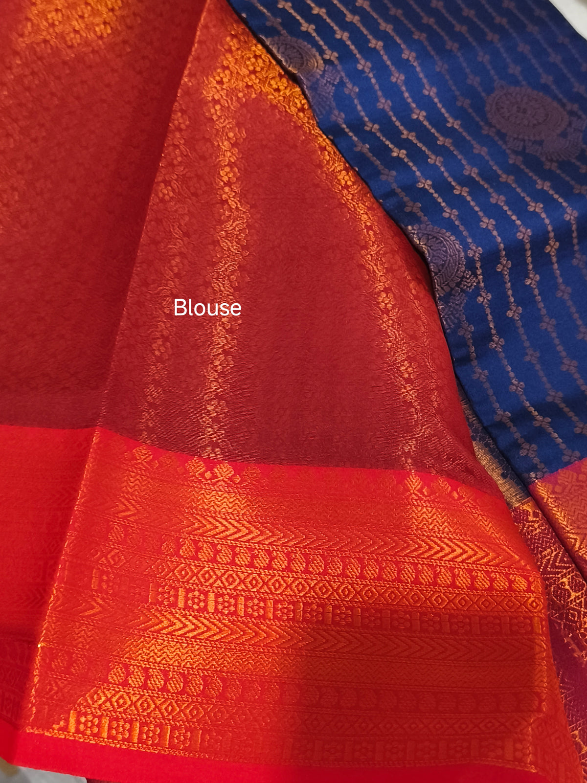 Kanchipuram vairaoosi Soft Silk Saree (Navy Blue)