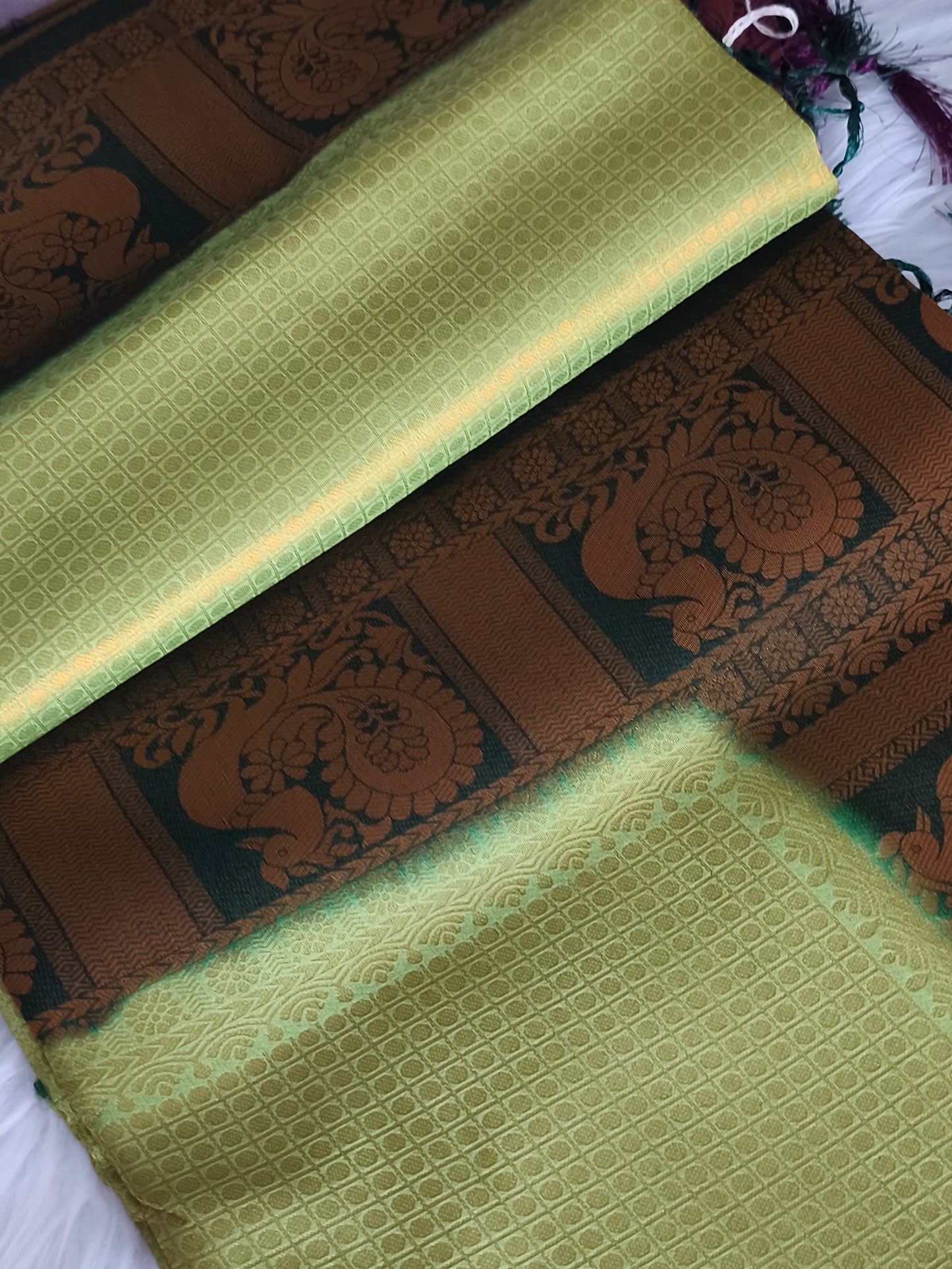 Light Green Soft Kubera pattu saree Grey