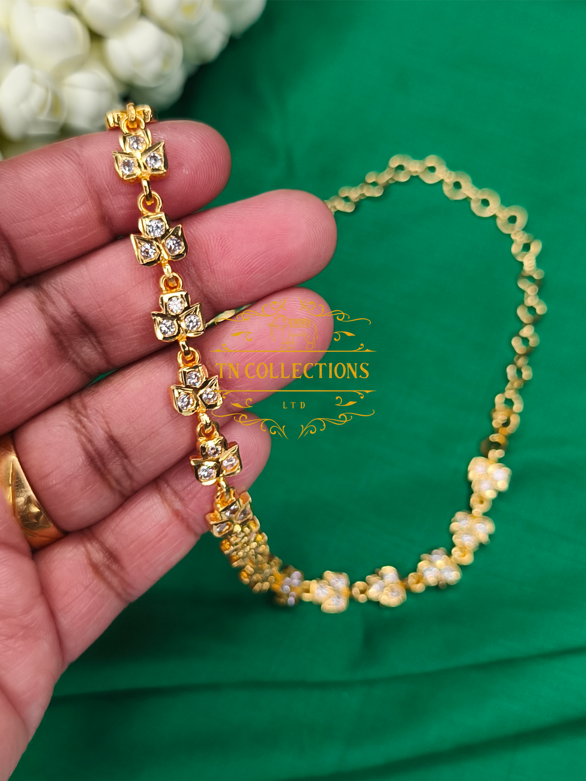 Micro Gold-Plated Impon Choker Necklace (Full white stones)