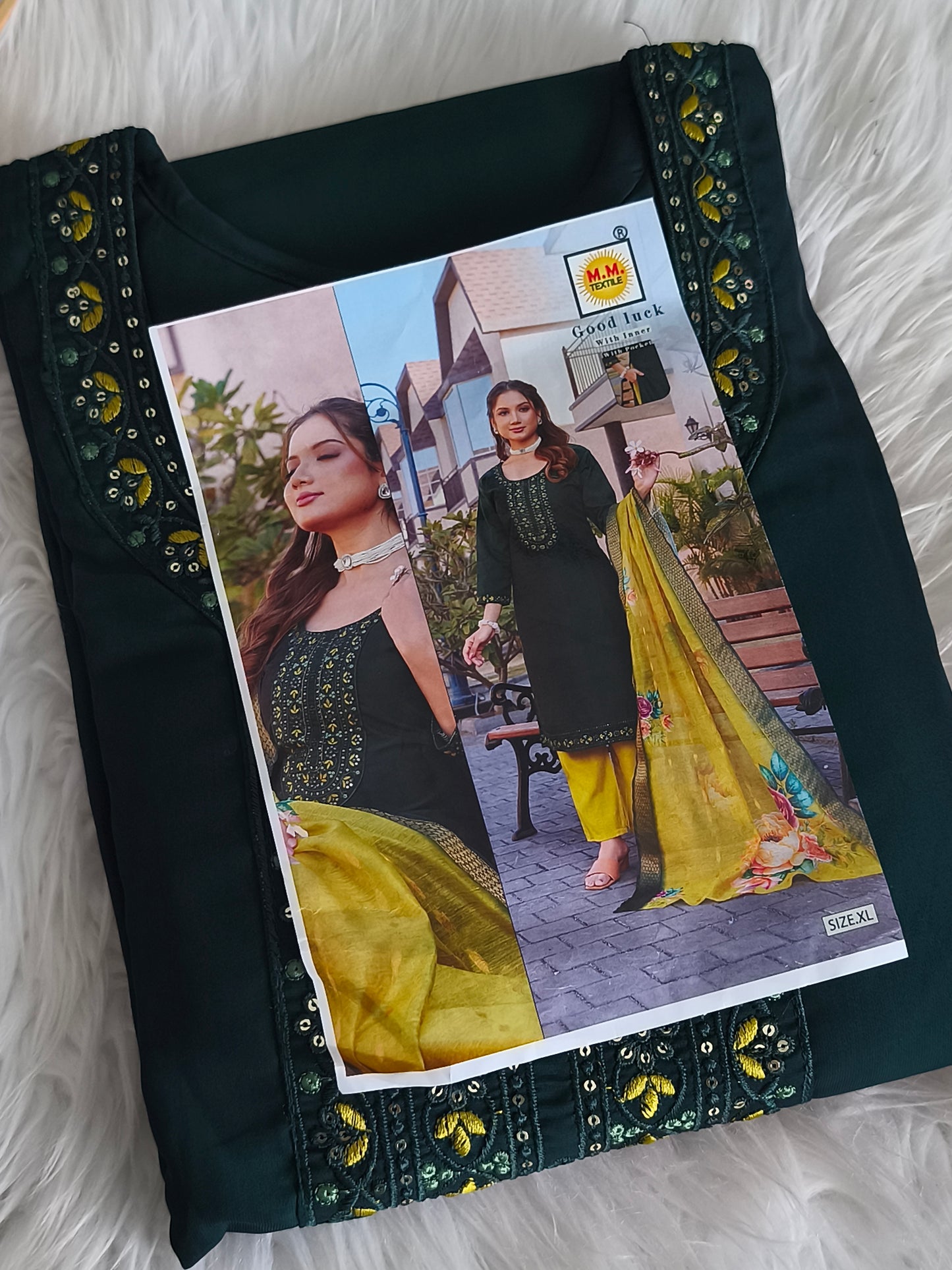 Stylish 3 Piece Embroidered Side Open Shalwar Suit with Floral Dupatta- (L/XL)