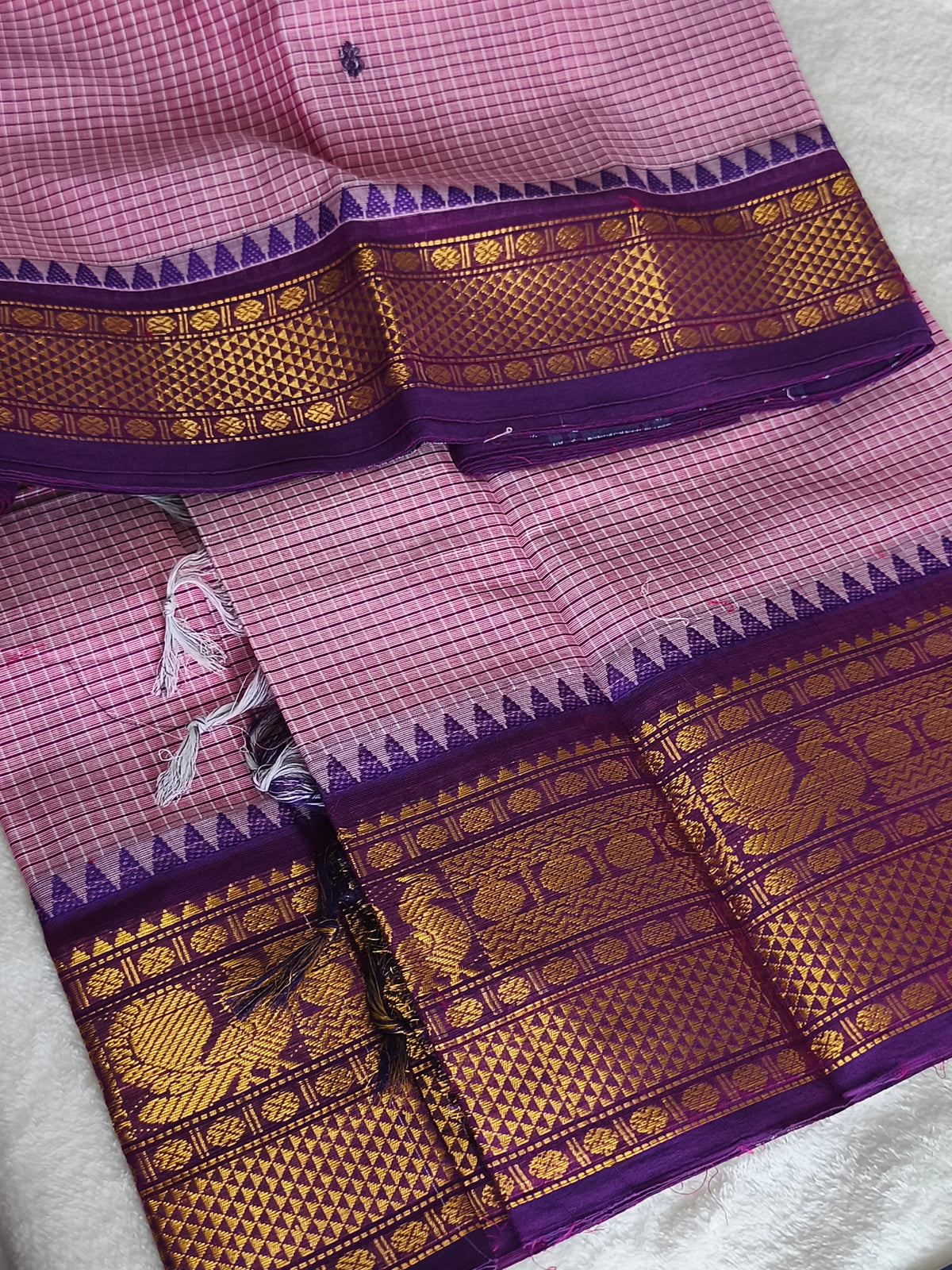 Pure Handloom checked Kanchi Cotton Saree