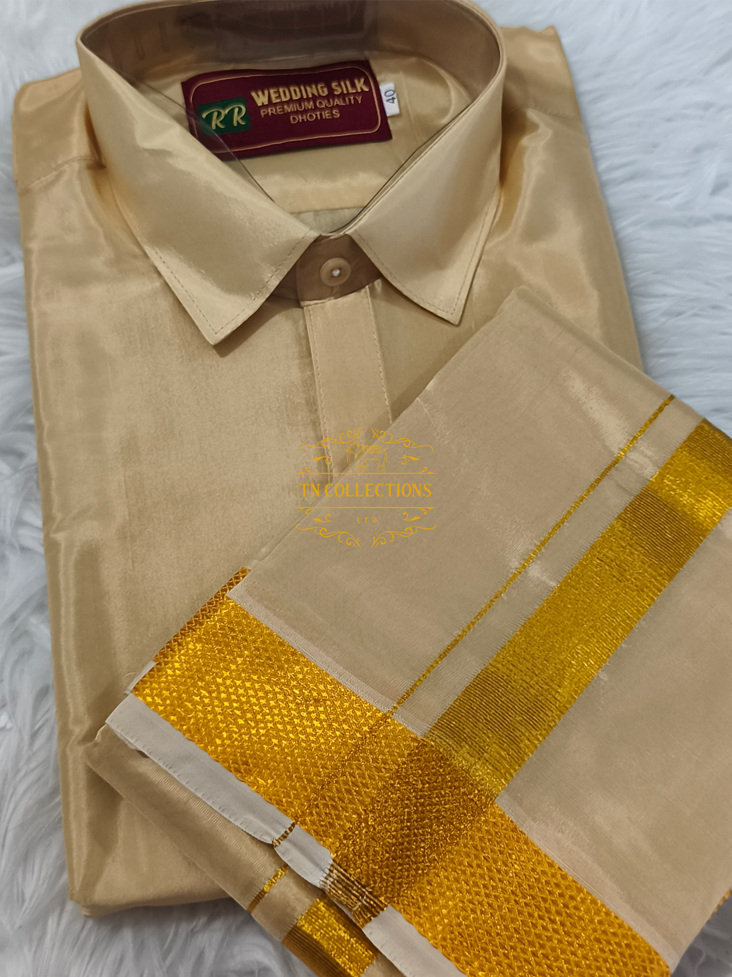 Men's Gold colour Veshti Shirt set