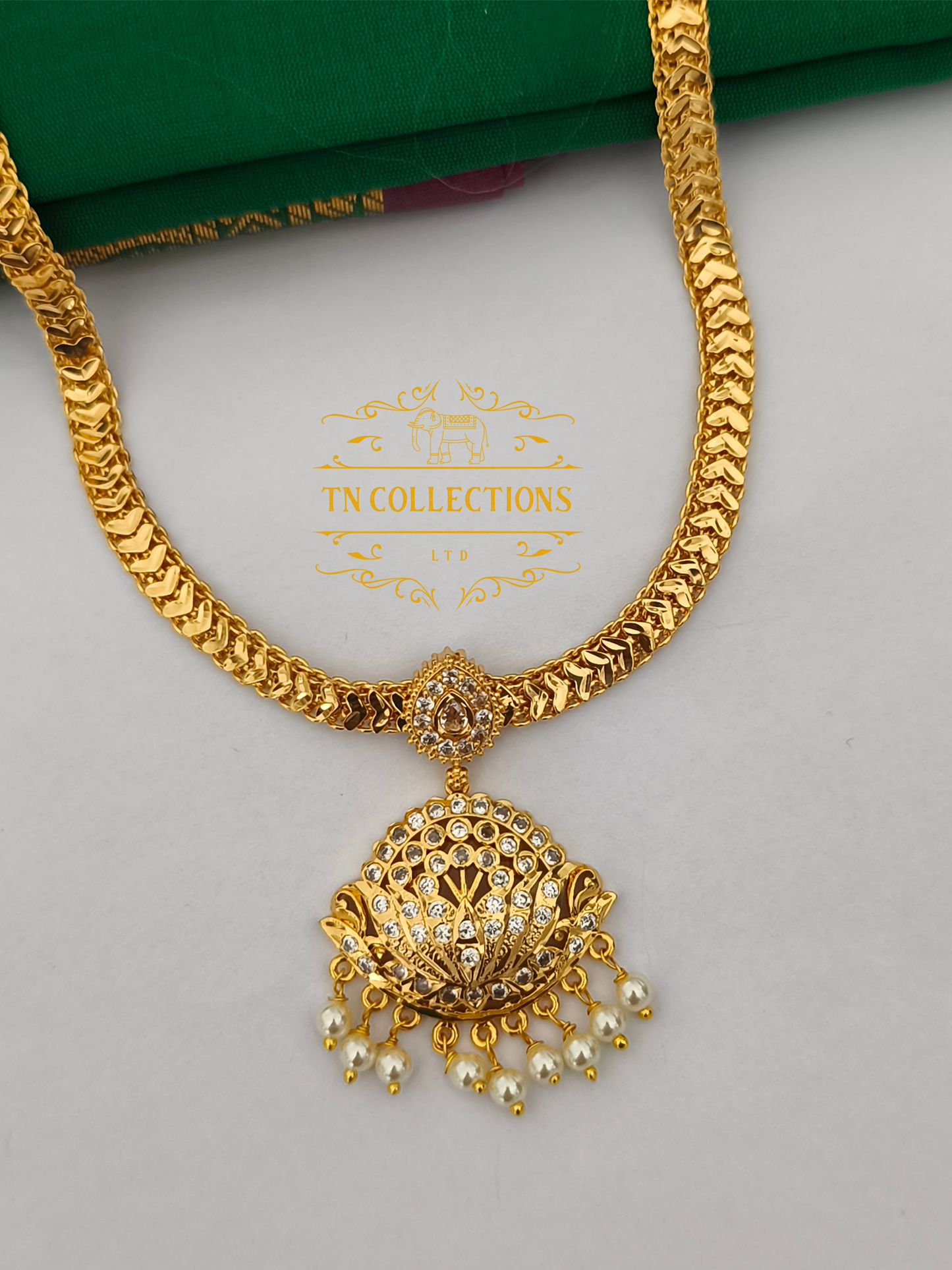 Micro Gold-Plated Traditional Alli Attiyal Necklace (Full white stones)