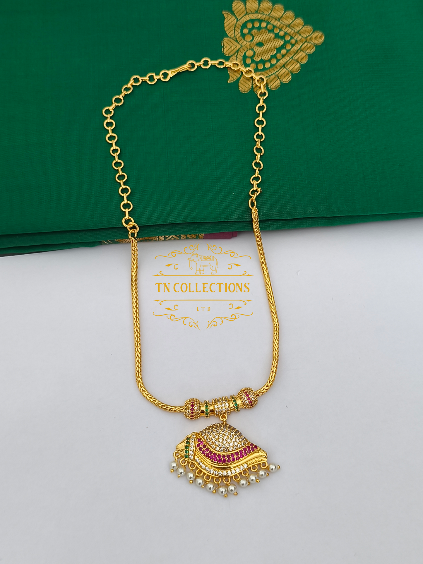 Micro Gold-Plated Traditional Sangu Attiyal (Multicoloured stones)