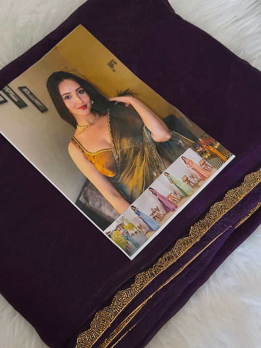 Dark Purple Soft Fendy Chiffon Party Saree
