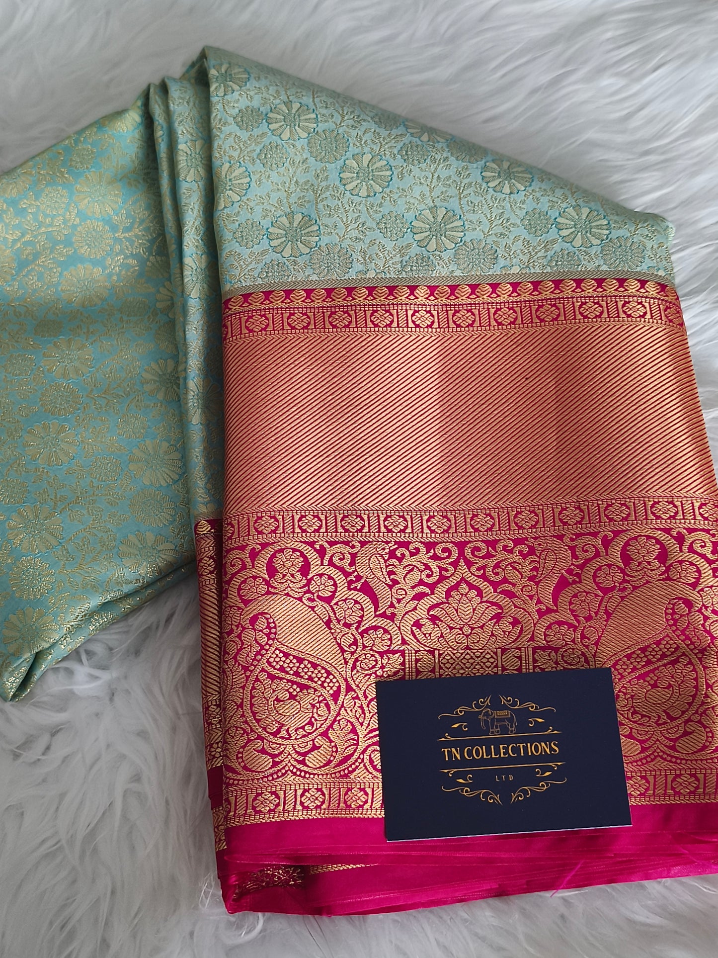 Traditional Semi Kanchipuram Silk saree with contrast blouse