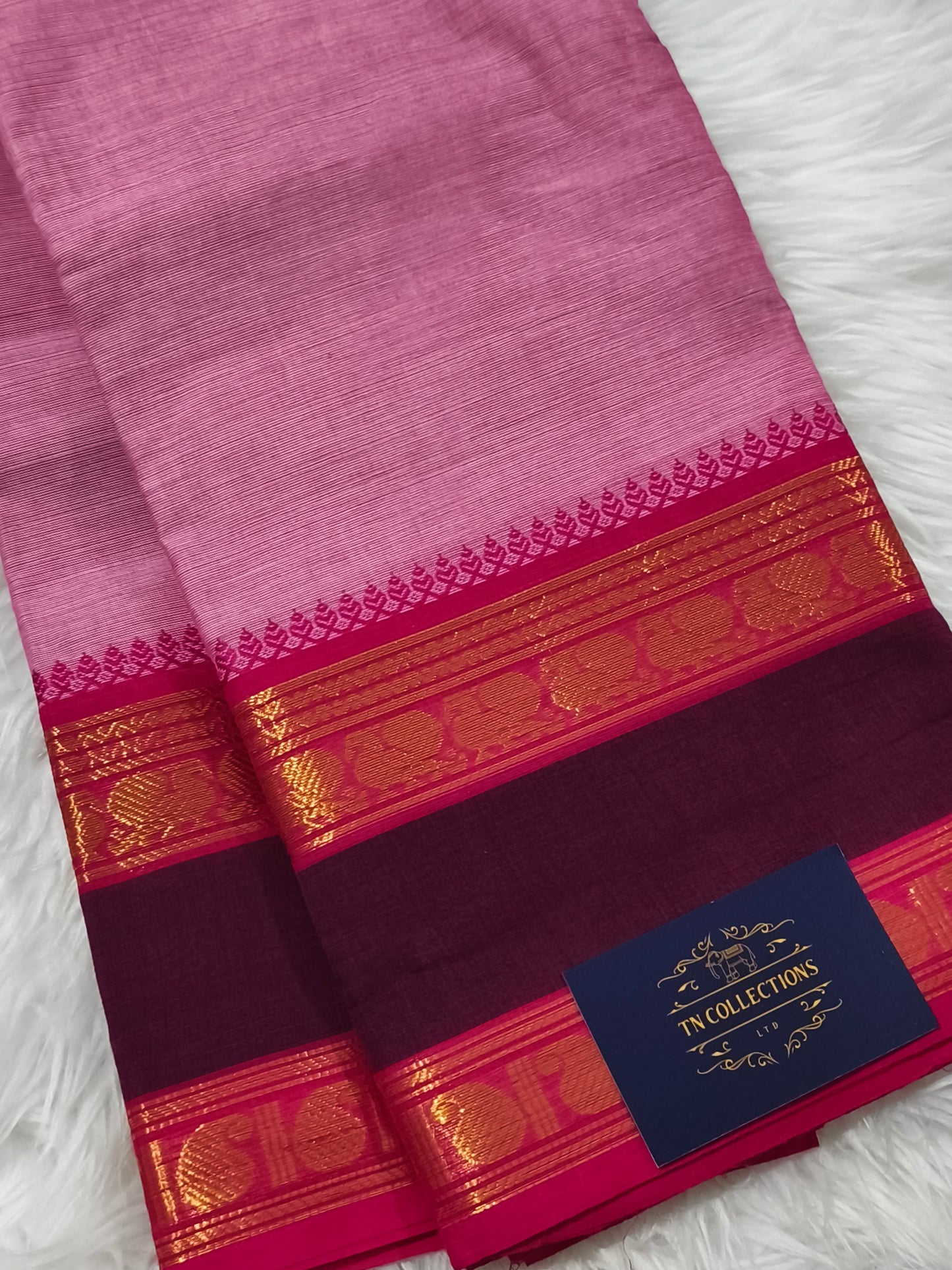 Pure Kanchi Cotton Saree (Pink)