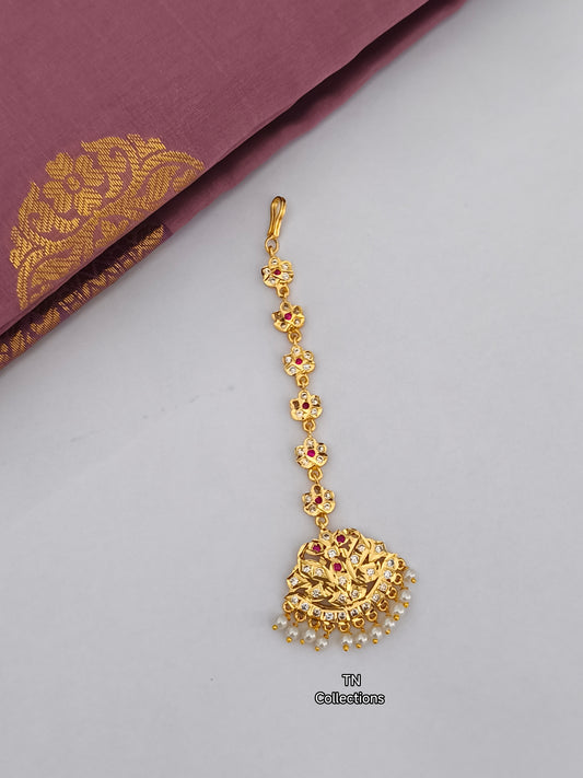 Micro gold plated Tikka (Ruby & White stones)