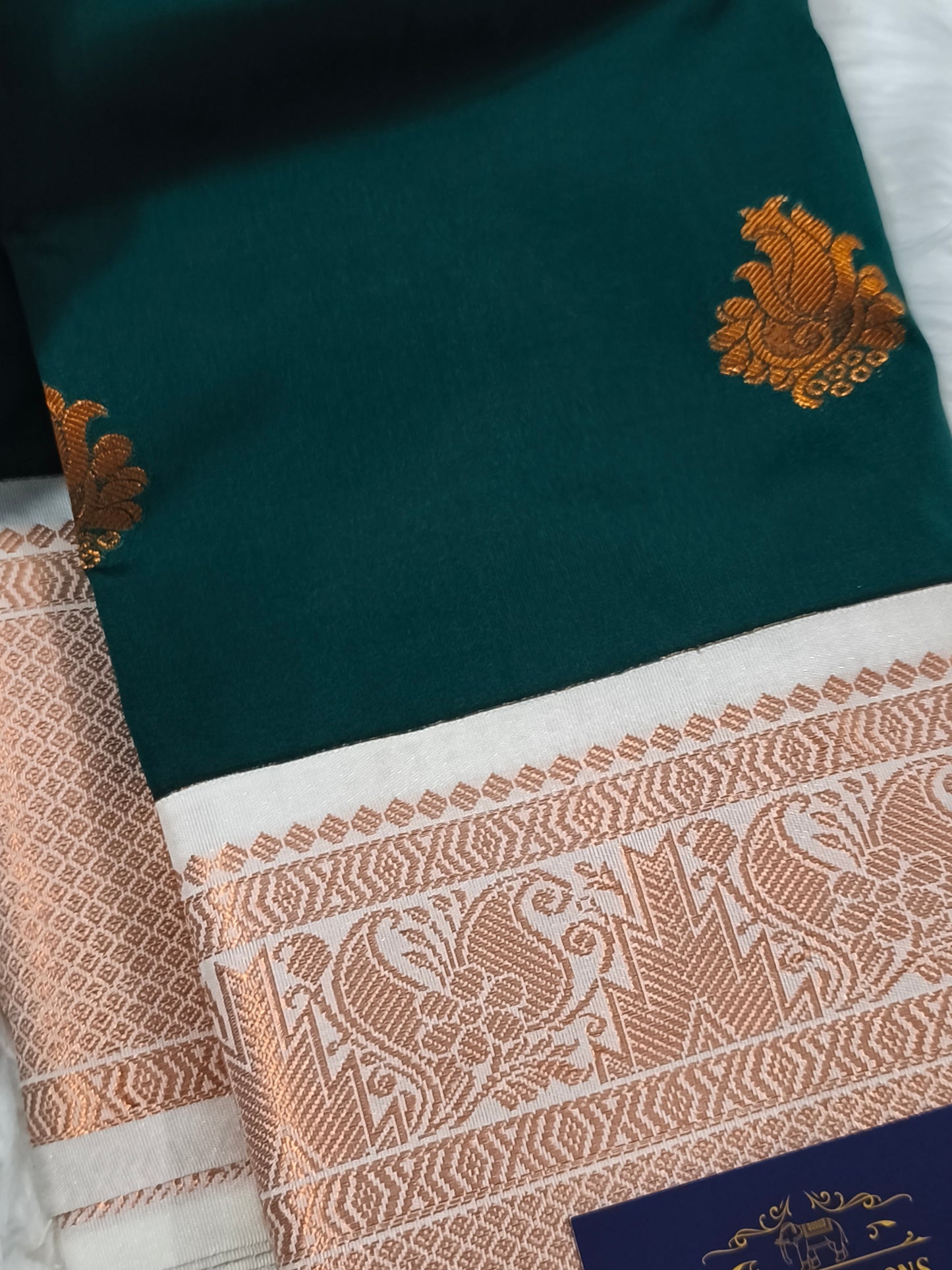 Korvai Premium Soft Silk Saree (Dark Green)