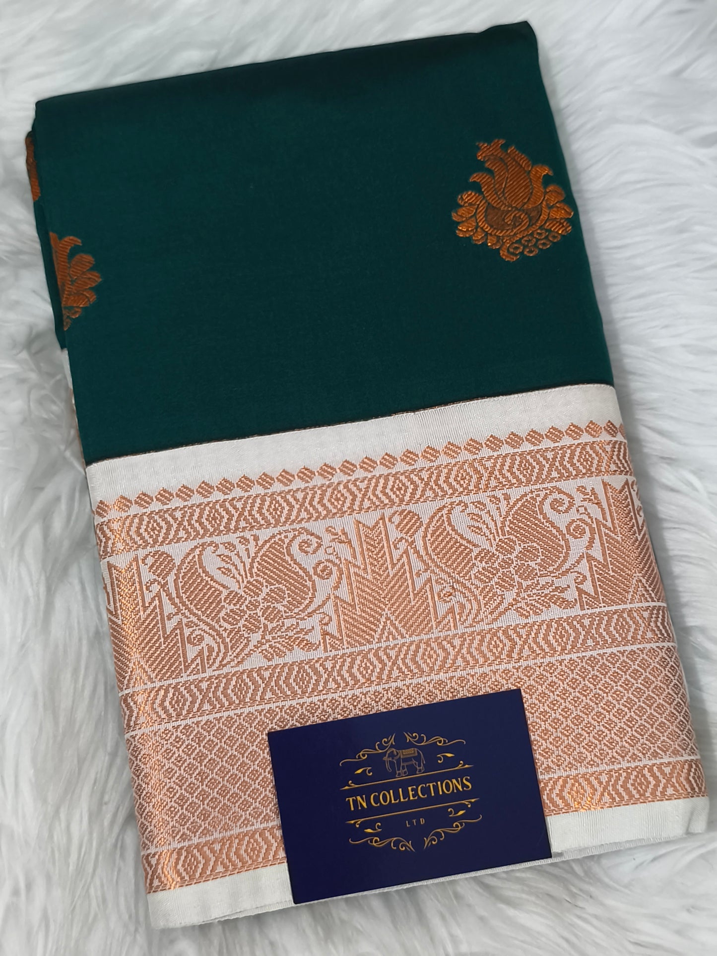 Korvai Premium Soft Silk Saree (Dark Green)