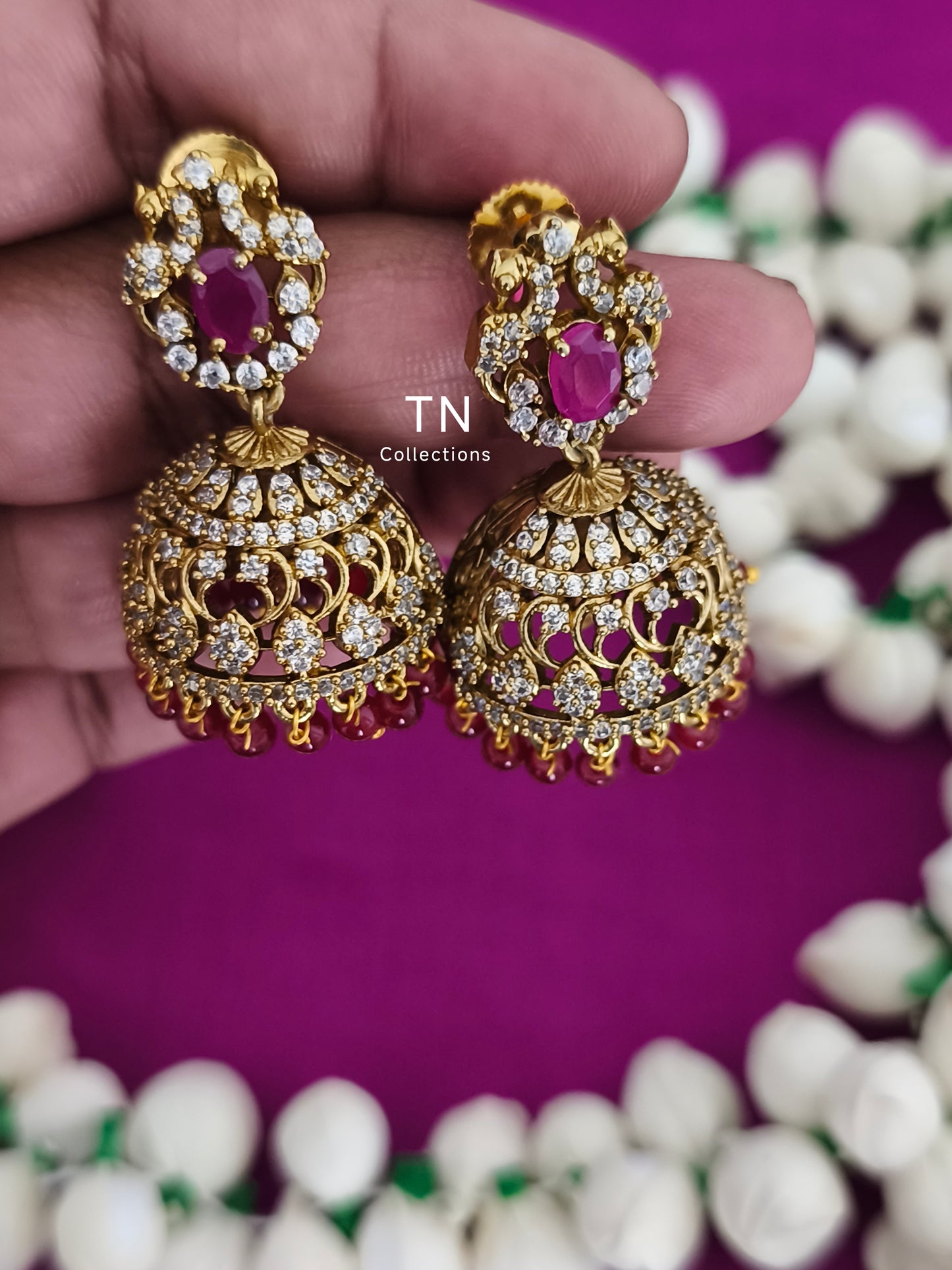 Pink Matte Finish AD Jumkha Earrings