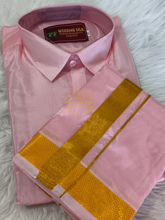 Pink Colour Veshti Shirt set