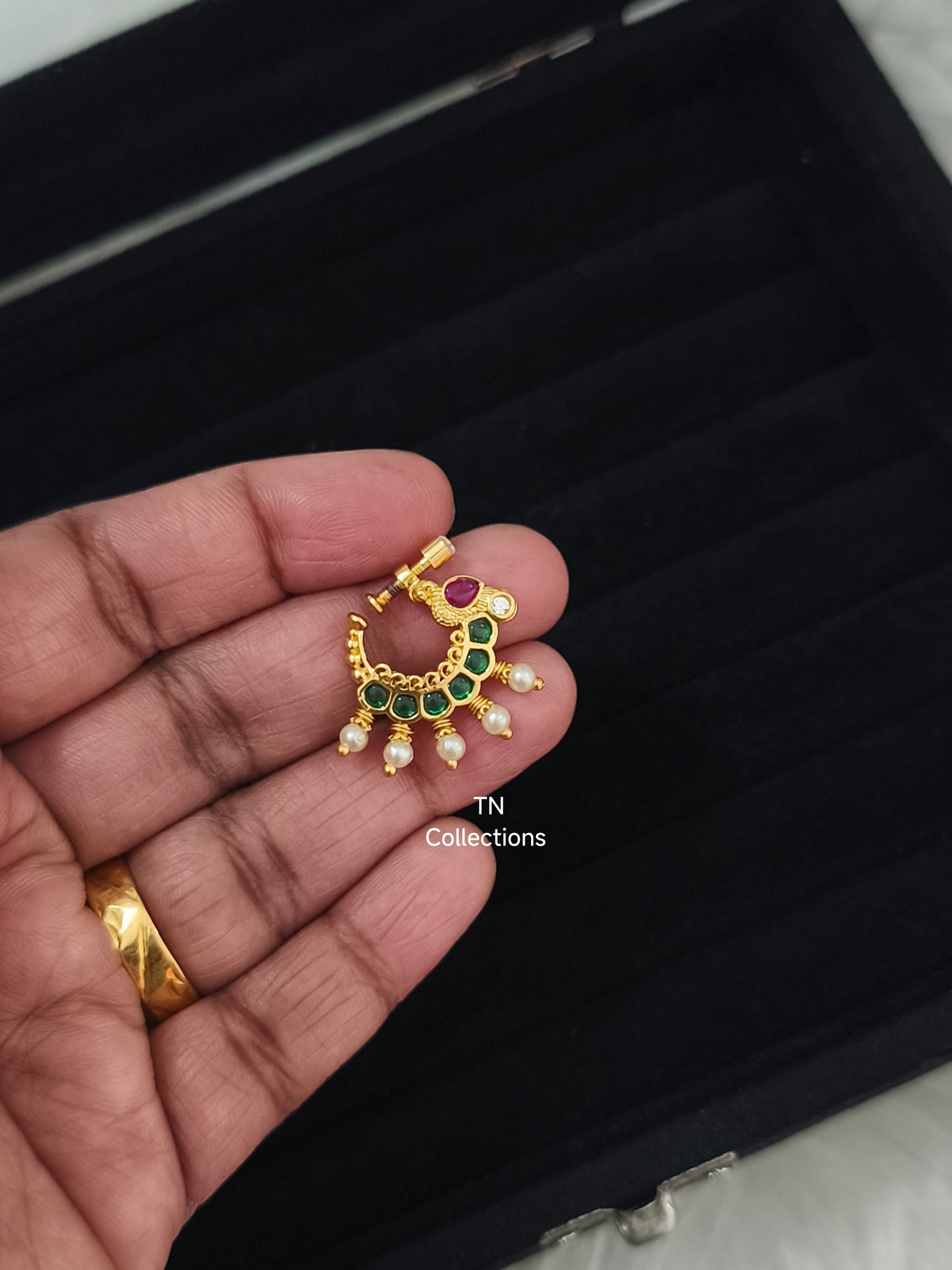 Bridal Gold plated Nose ring (Green)