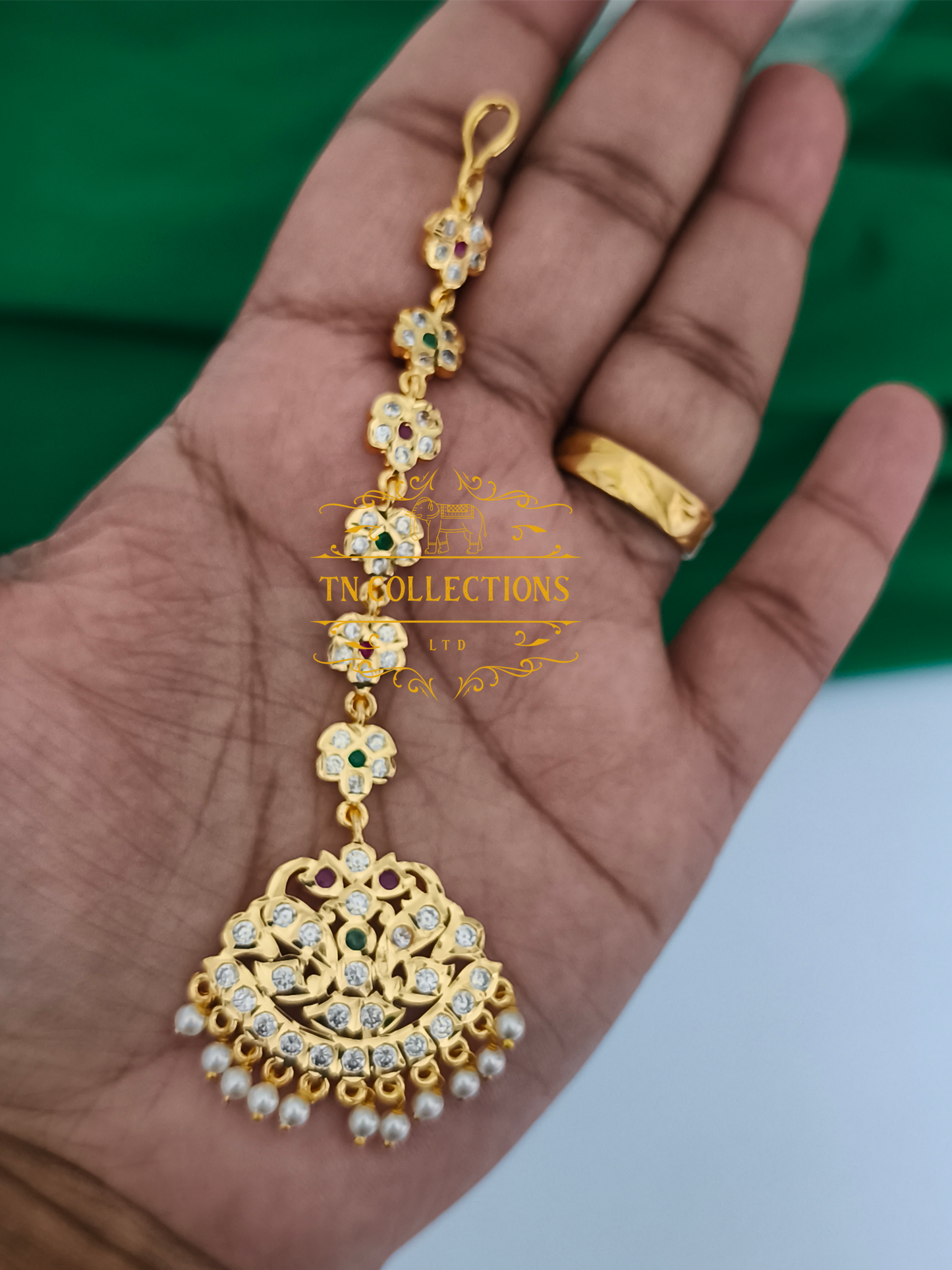 Micro Gold Finish Traditional Tikka (Multicoloured stones)