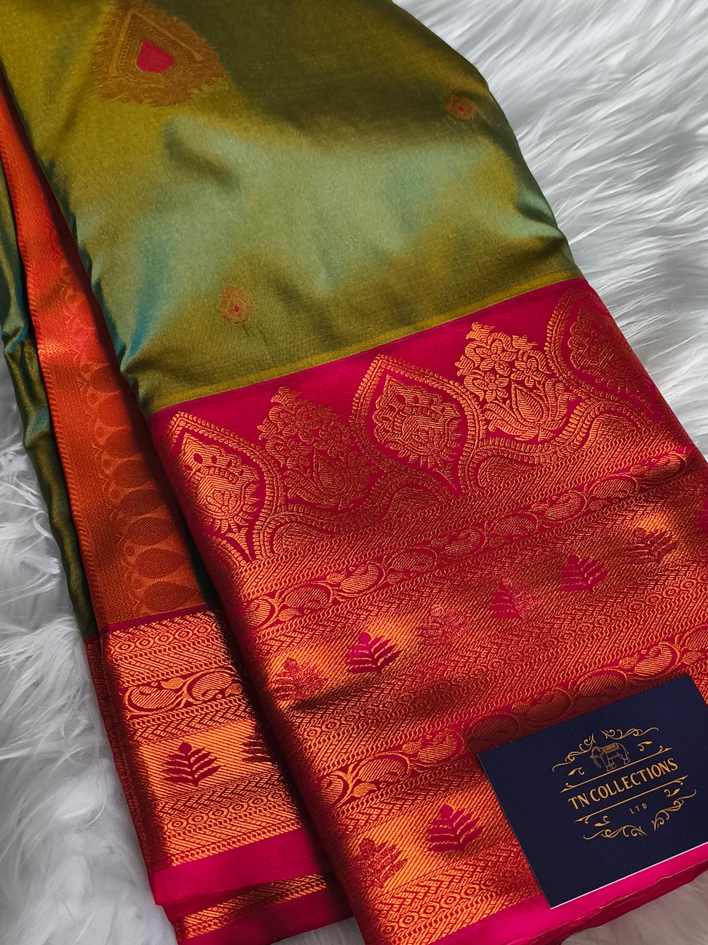 Semi Kanchipuram Silk Saree with contrast blouse