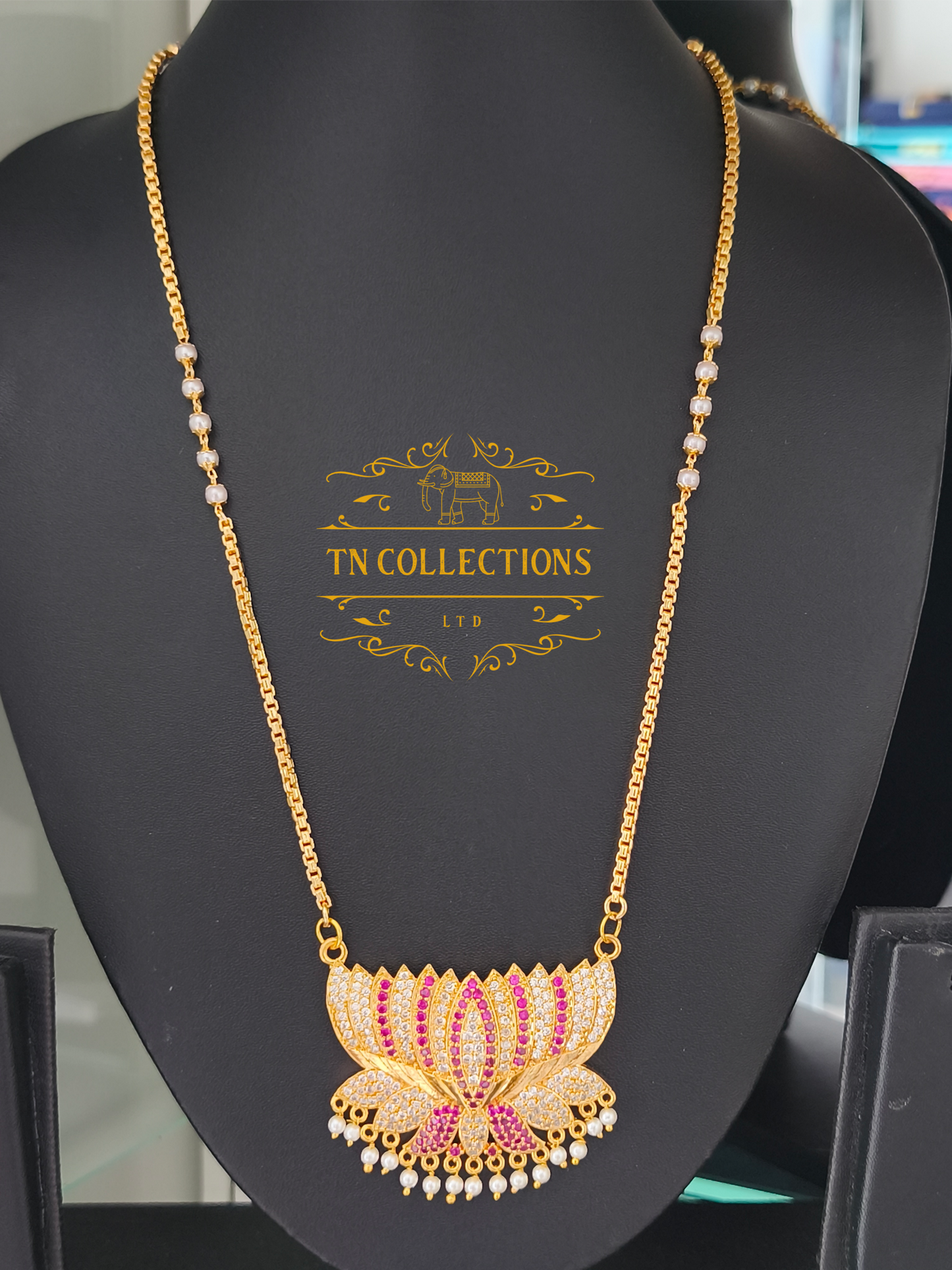 Micro Gold-Plated Traditional lotus pathakkam with pearl chain