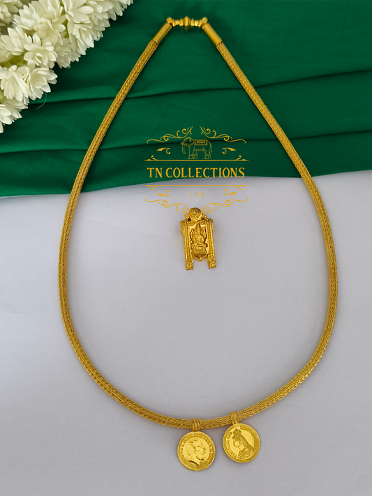 22ct Gold Plated Traditional Hindu Thalikodi with Amman thali & Coins (15- 19 Pawn thickness)