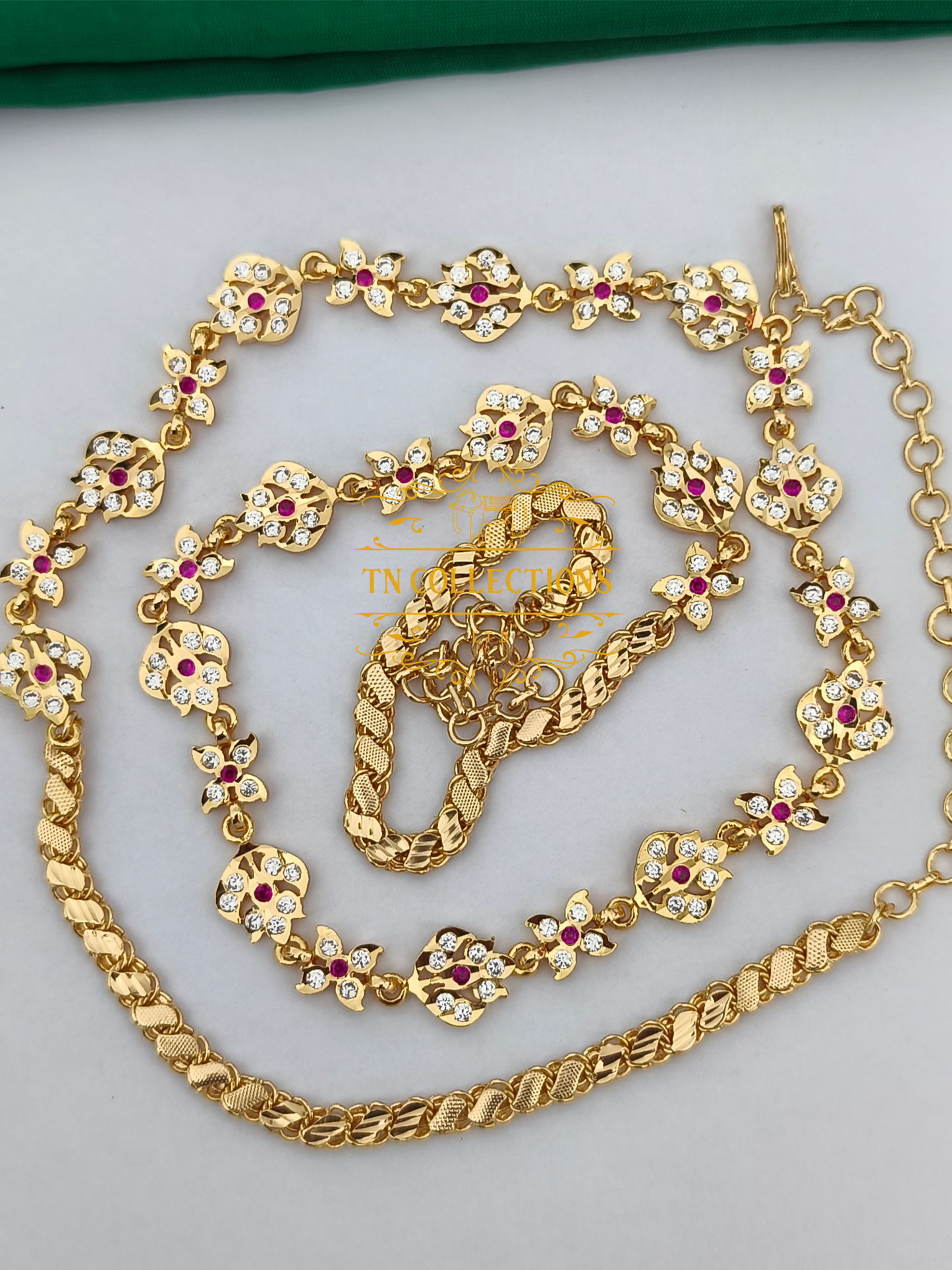 Micro Gold-Plated Trendy Hip chain (Ruby & white stones)
