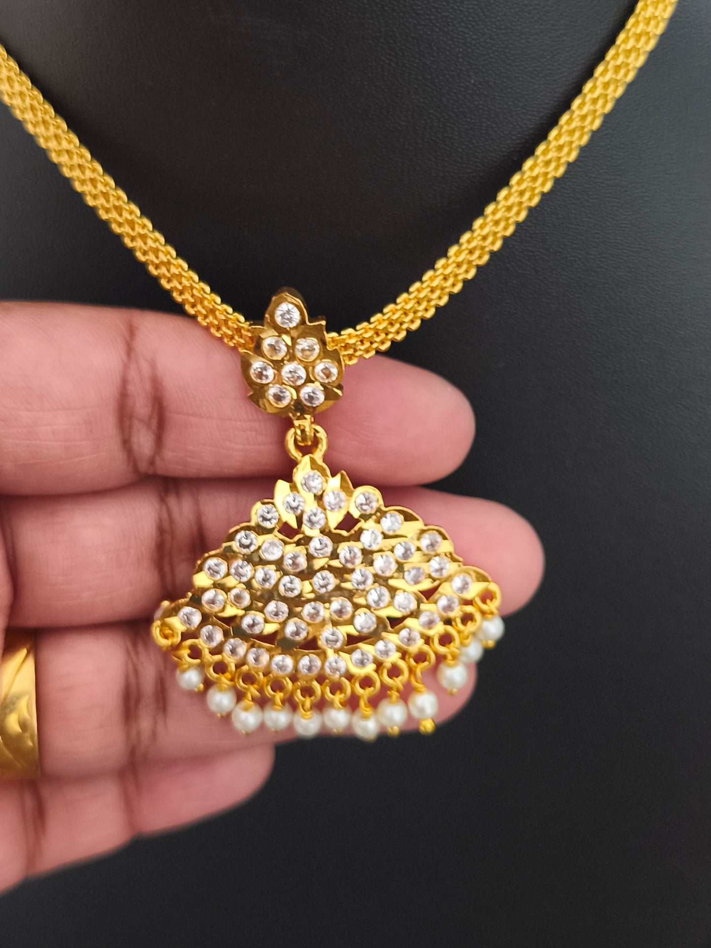 Micro gold plated Impon Attiyal with earrings (Full white stones)