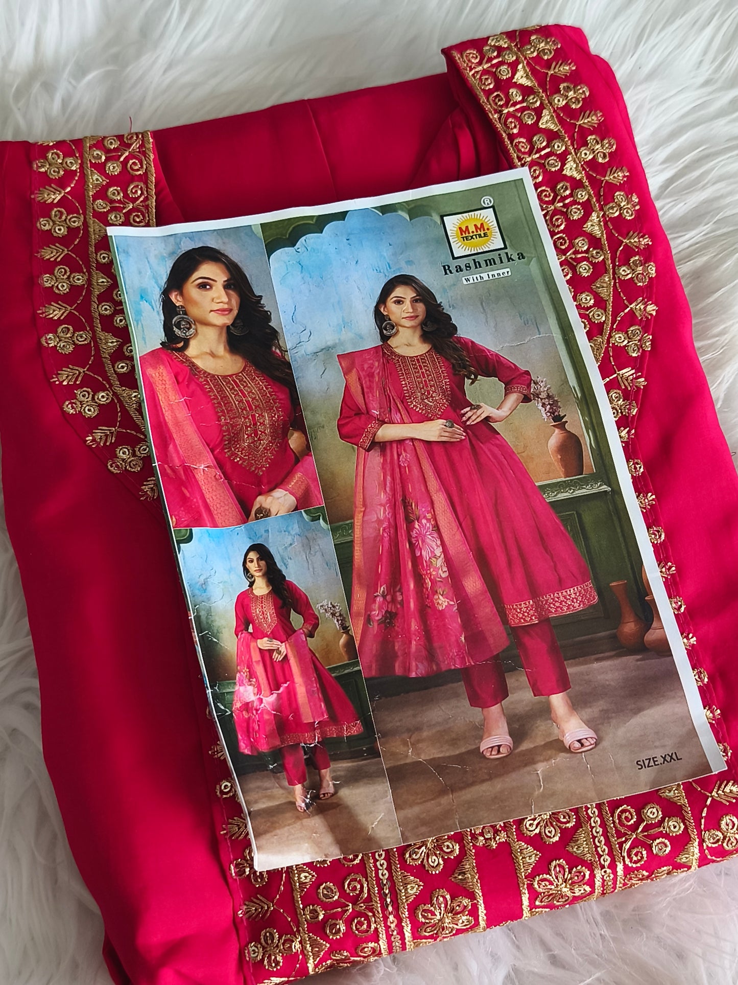 Readymade 3pcs Anarkali Type Shalwar (Hot Pink)