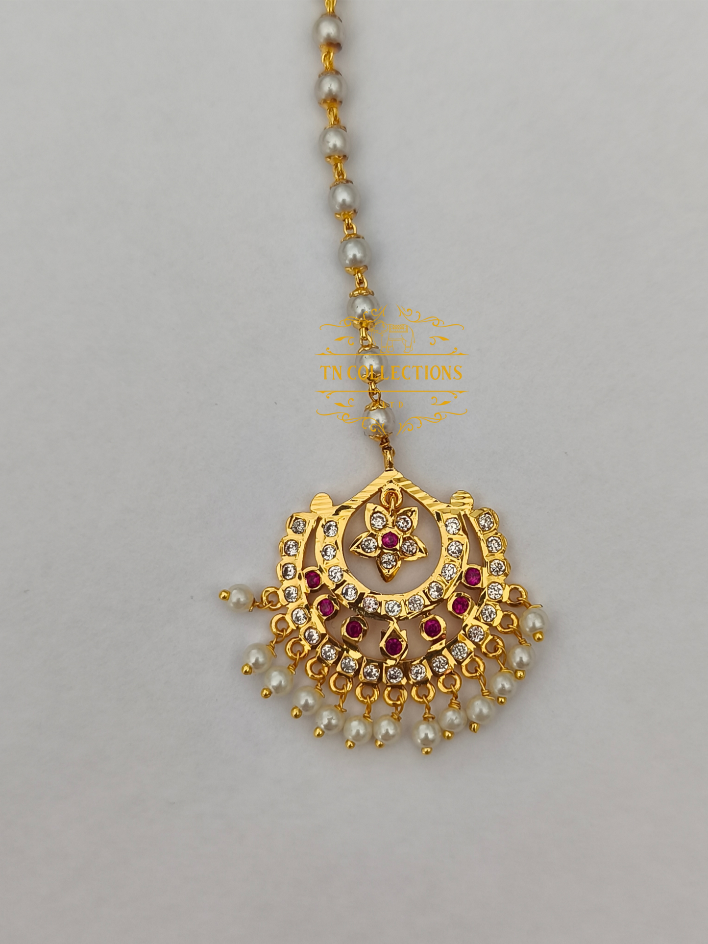 Micro Gold Finish Tikka (Ruby & White stones)