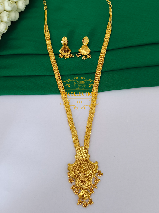 Gold Plated Traditional Long Haaram with Earrings