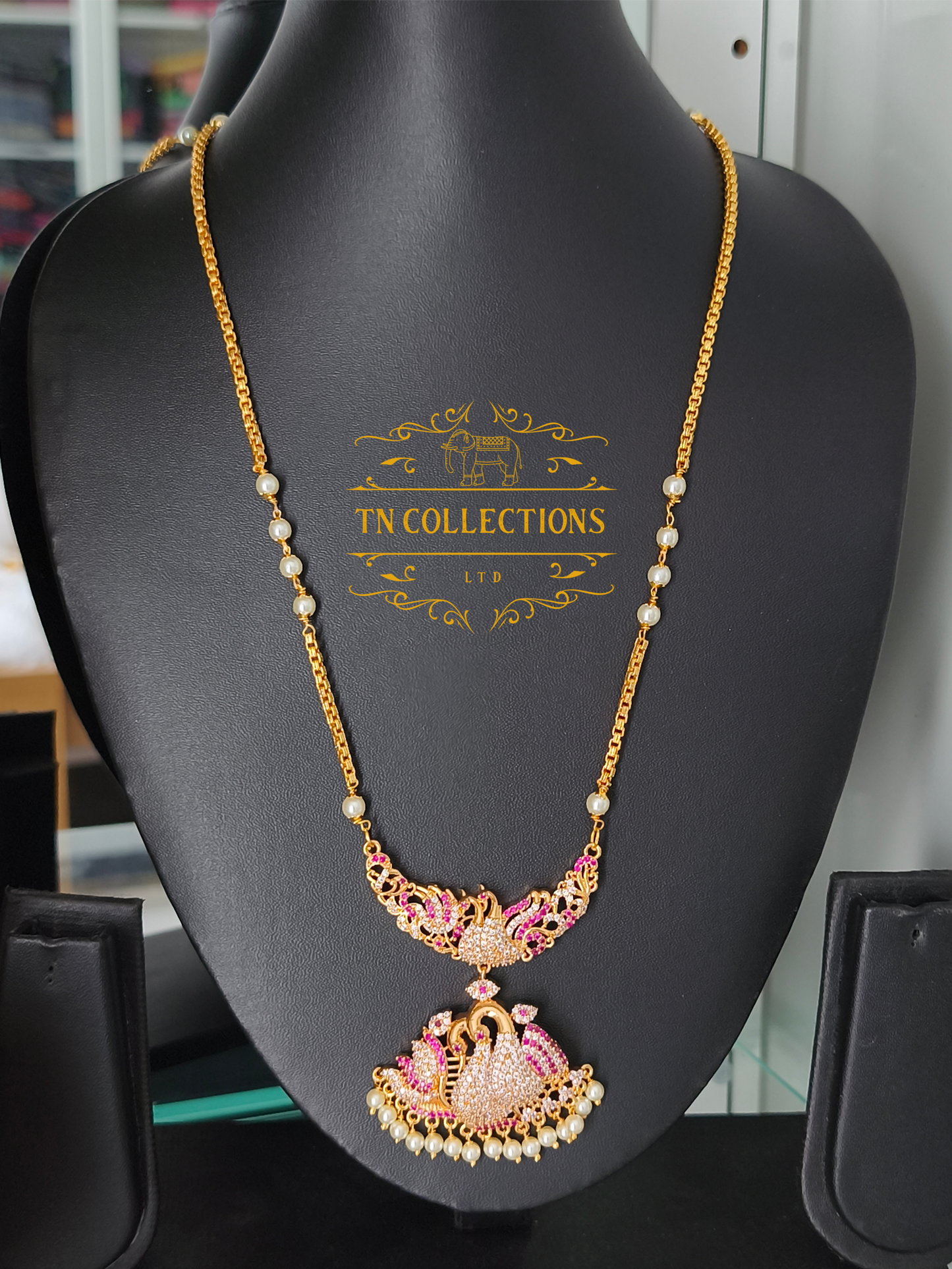Micro Gold-Plated Traditional Pathakkam (Ruby & White stones)