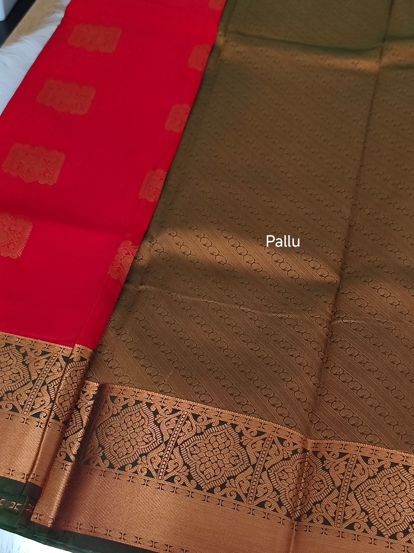 Red Premium Kanchi Semi silk saree with contrast blouse