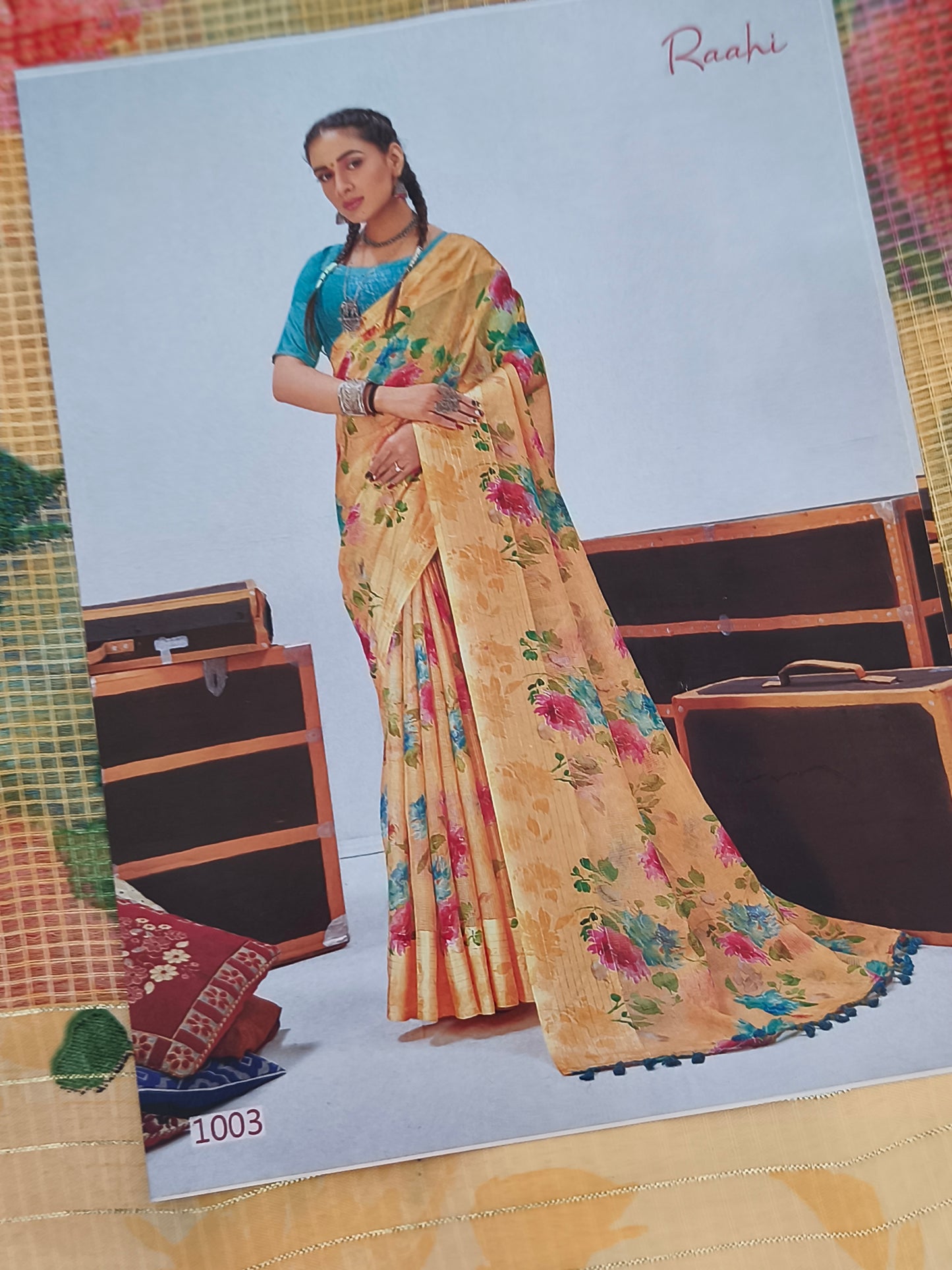 Floral Linen cotton saree