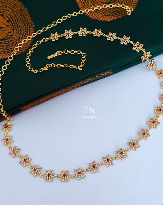 Micro gold plated Flower Design Hip Chain (Ruby & White)