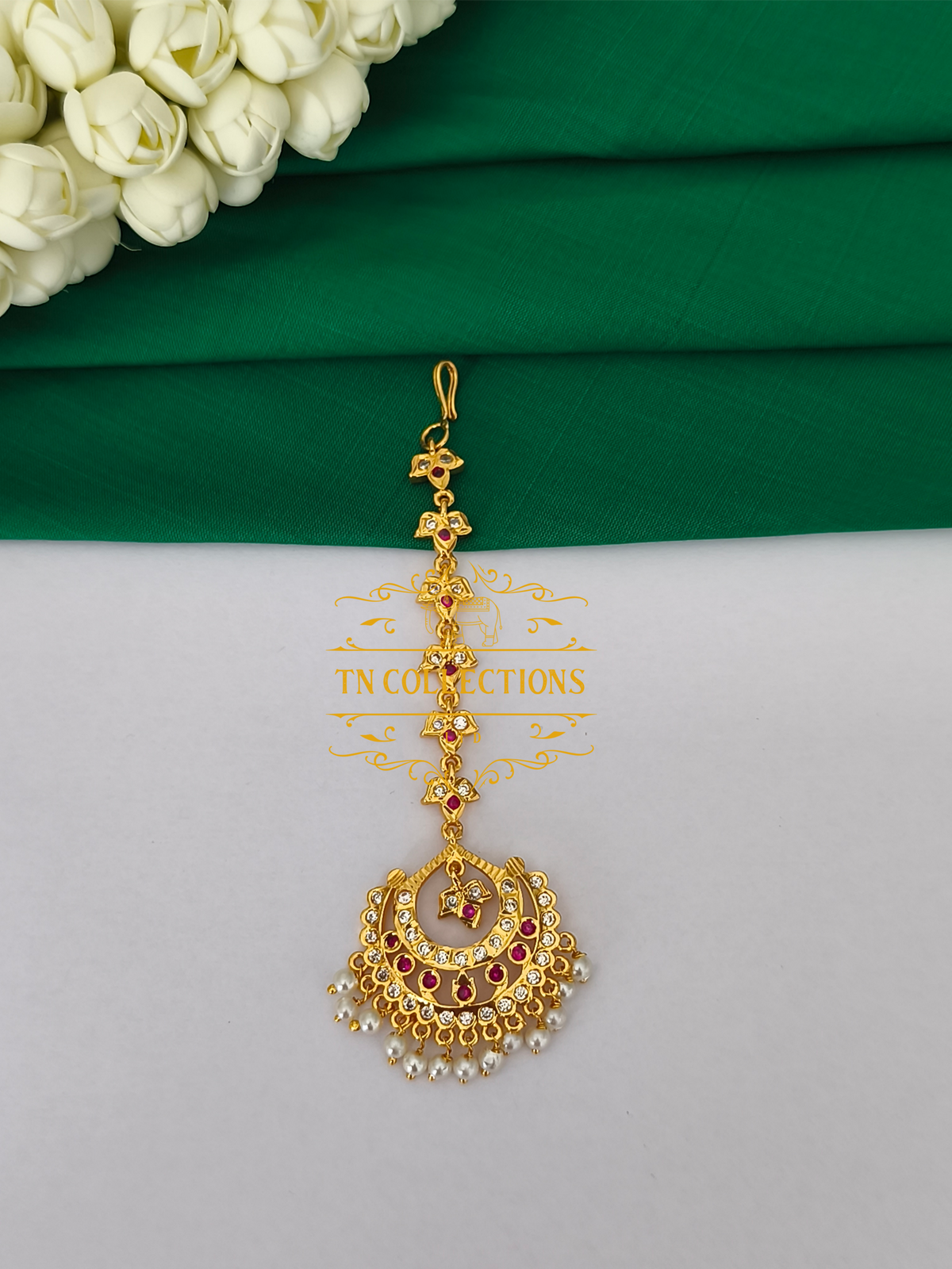 Micro Gold Finish cz stones Tikka (Ruby and white)