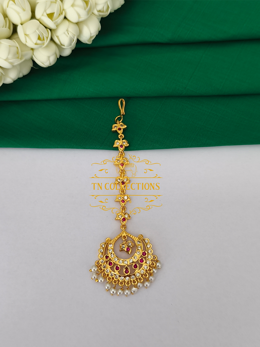 Micro Gold Finish cz stones Tikka (Ruby and white)