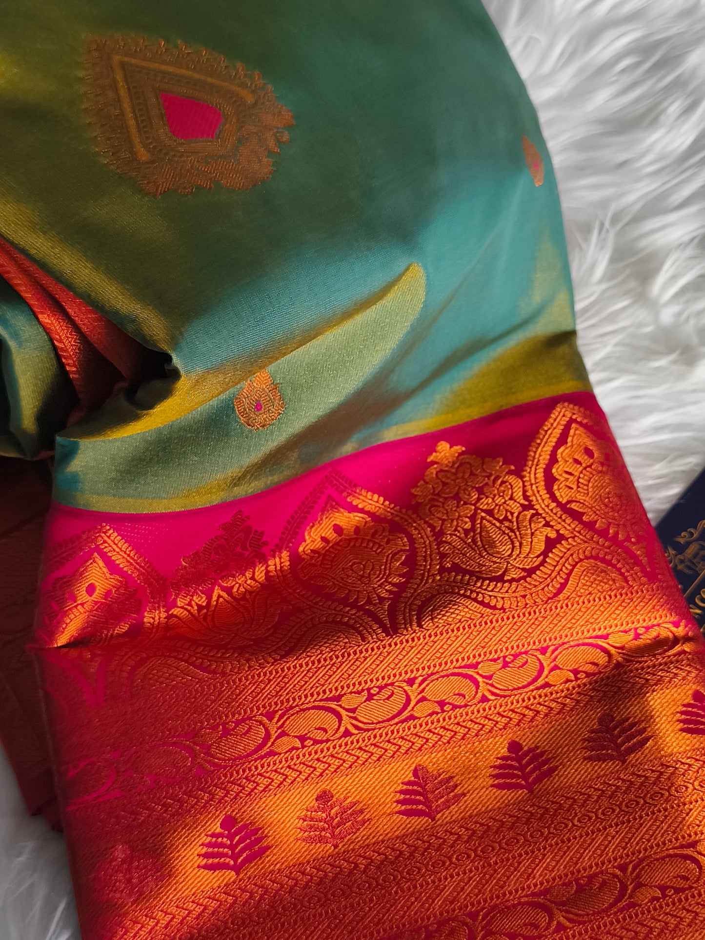 Semi Kanchipuram Silk Saree with contrast blouse