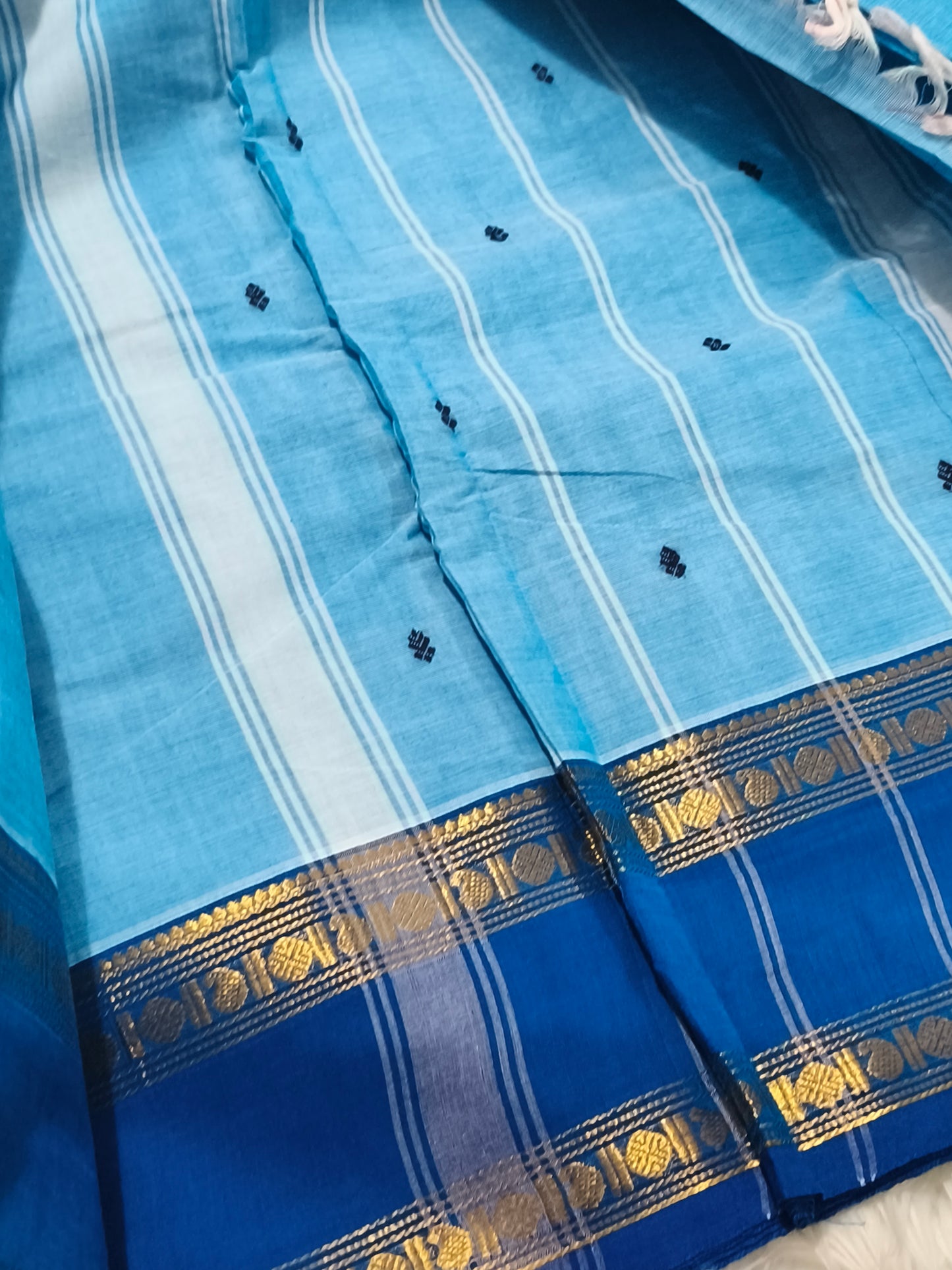 Pure Kanchi Cotton Saree (Blue)