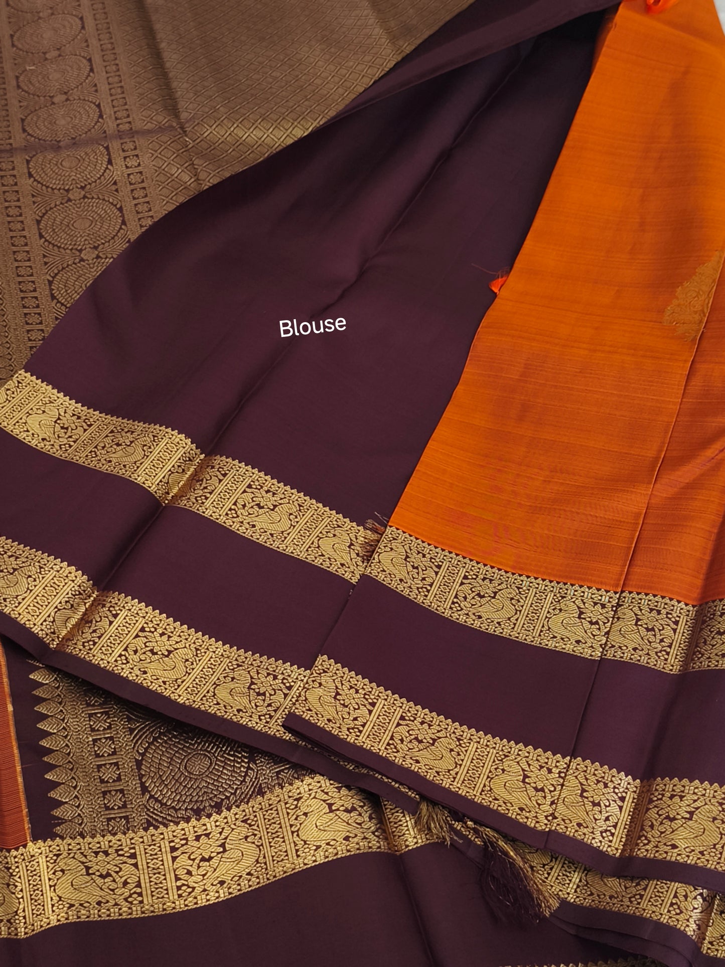 Trendy Pure Kanchipuram Silk Saree (Vintage Rusty Orange)