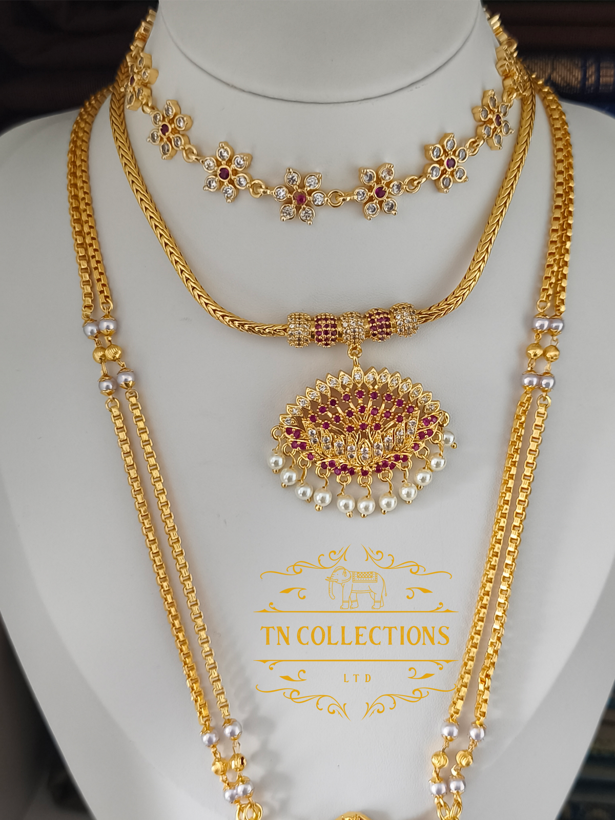 Micro Gold-Plated Traditional Bridal Set (Ruby & White Stones)