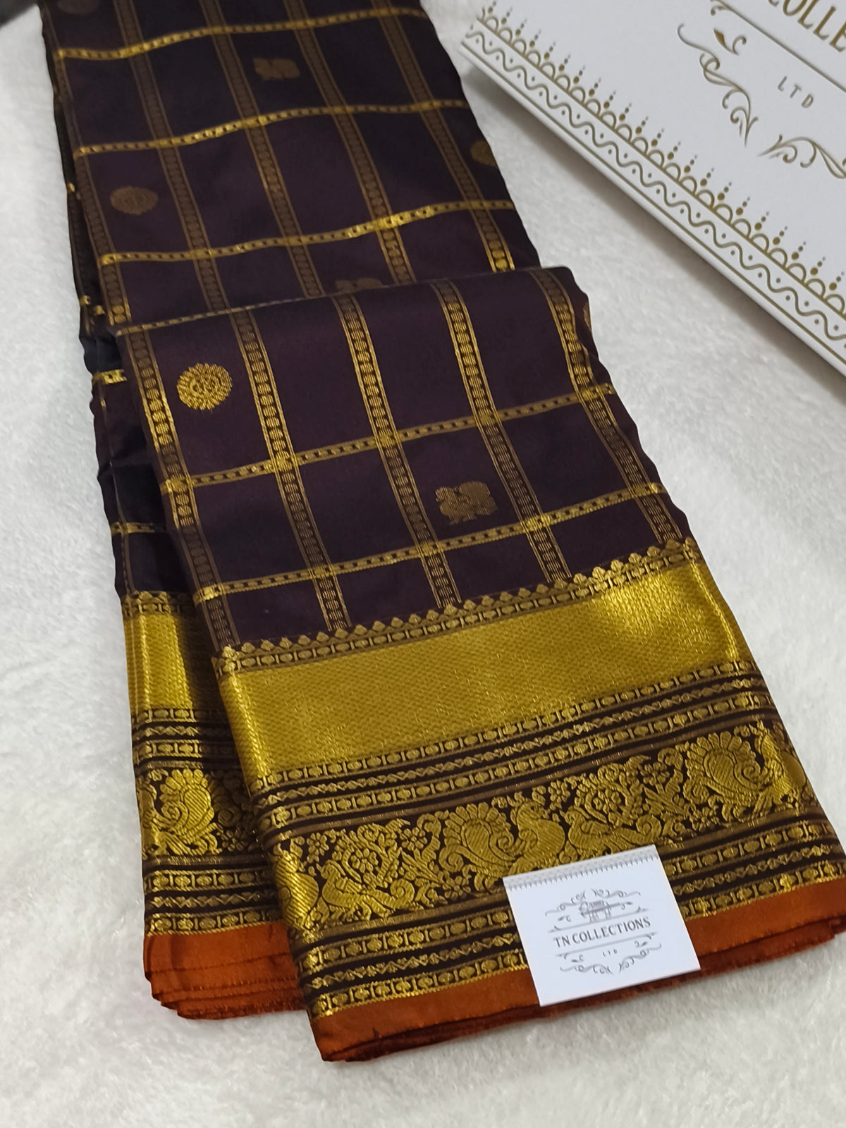 Premium Semi Kanchipuram Silk Saree (Coffee Brown)