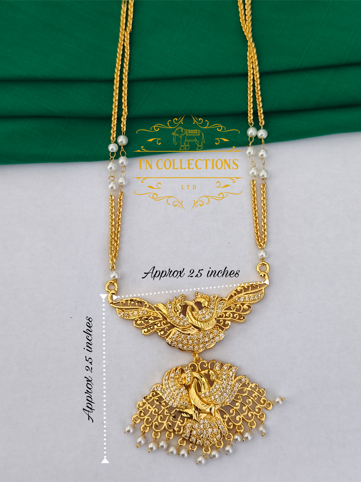 Micro Gold-Plated Traditional Pathakkam with Pearl Chain (Full white stones)