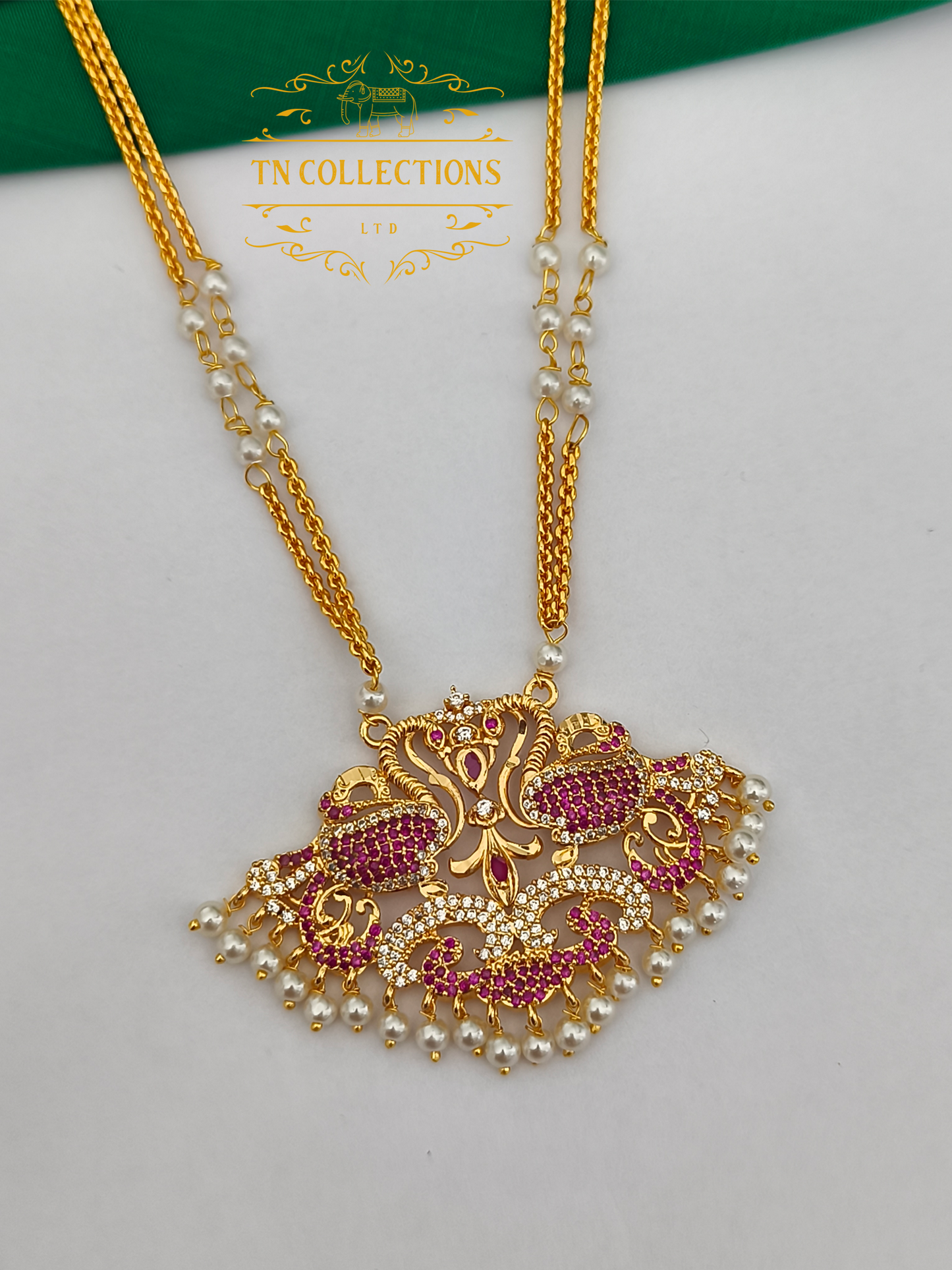 Micro Gold-Plated Traditional Pathakkam with Double layer Pearl chain