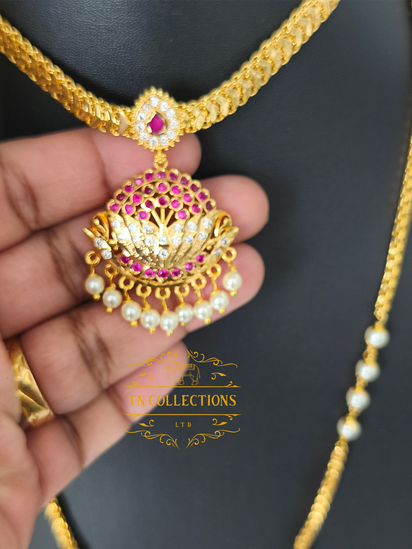 Micro Gold-Plated Traditional Allipoo Attiyal Pathakkam Set (Ruby & White stones)