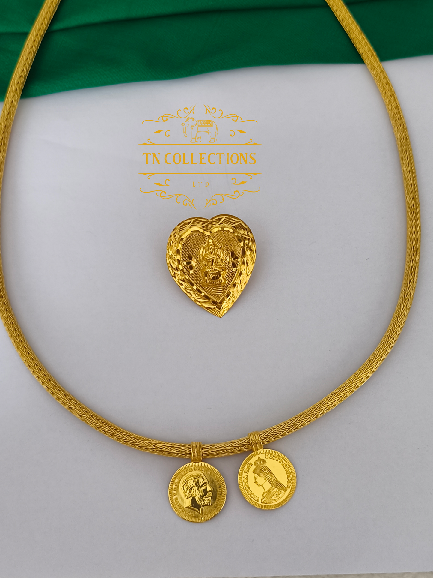 22ct Gold Plated Traditional Hindu Thalikodi with Amman thali & Coins (15- 19 Pawn thickness)