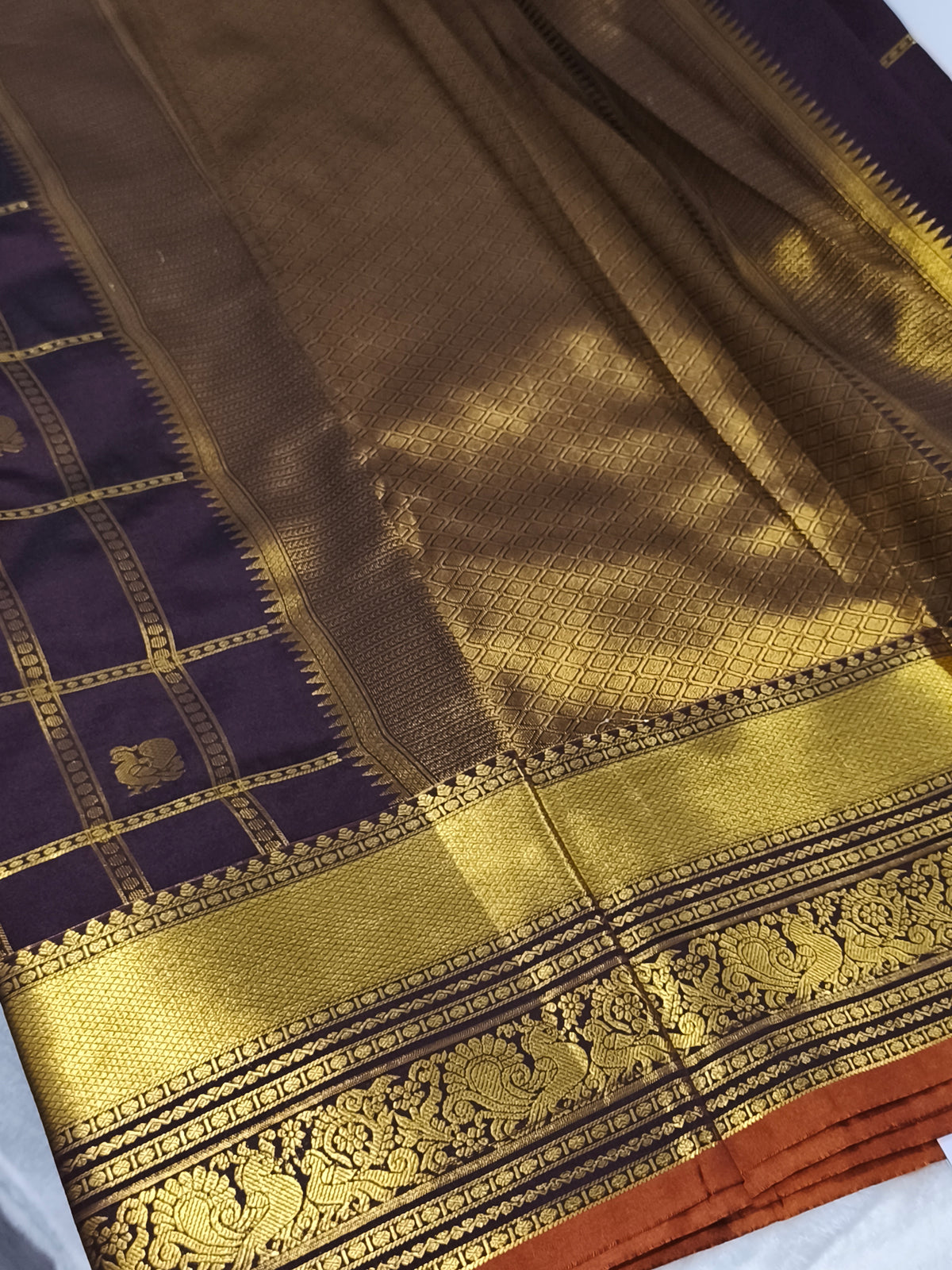 Premium Semi Kanchipuram Silk Saree (Coffee Brown)