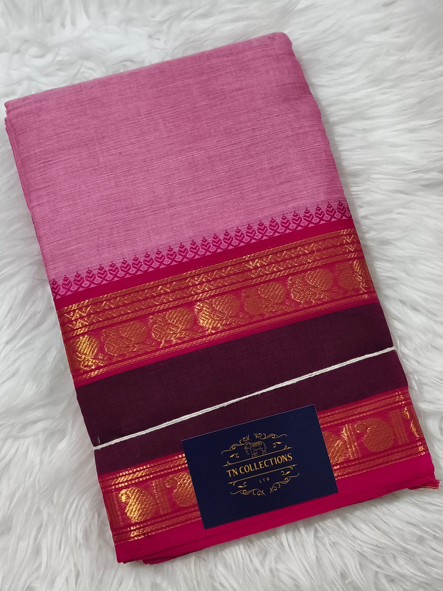 Pure Kanchi Cotton Saree (Pink)